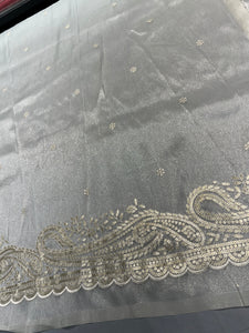 Cross Stitch Embroidery & Sequins Detailed Shimmer Organza Saree | SUN540