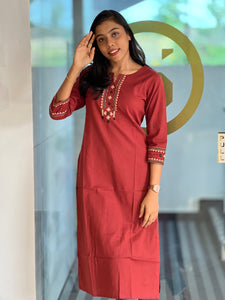 Panel Embroidery Detailing Cotton Kurta | DIL157