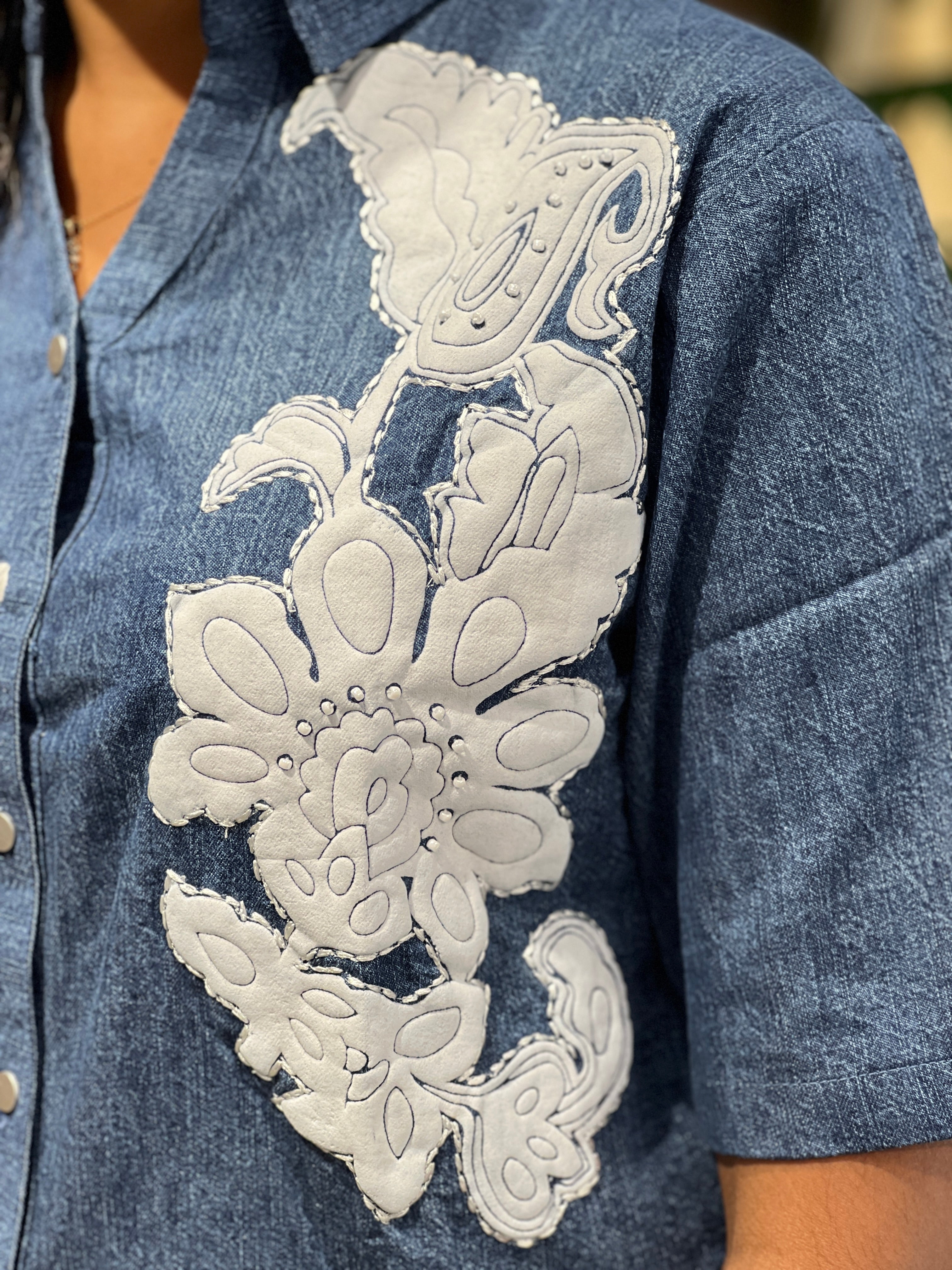 Embroidery Detailed Denim Short Kurta | PGI283