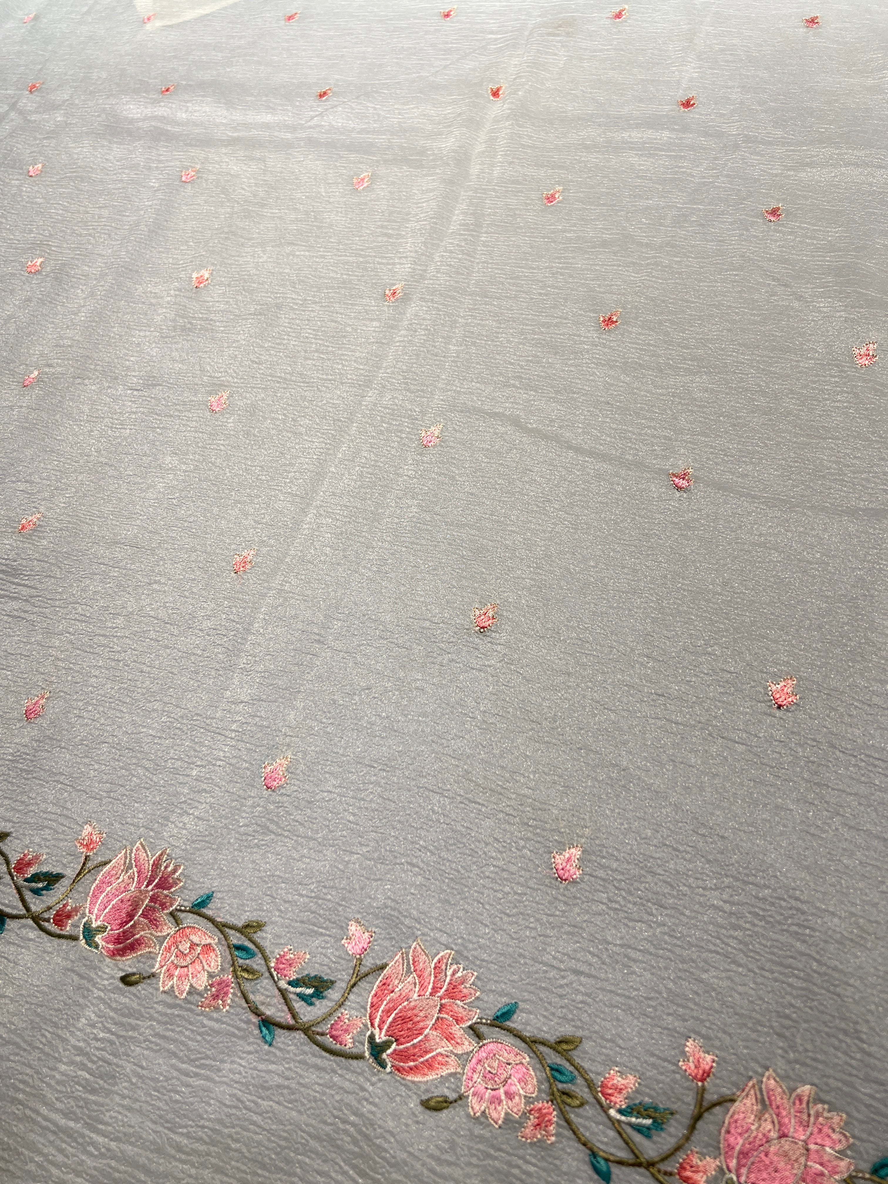 Floral Embroidered Crushed Shimmer Organza Saree | SUN586