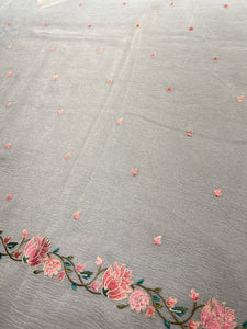 Floral Embroidered Crushed Shimmer Organza Saree | SUN586