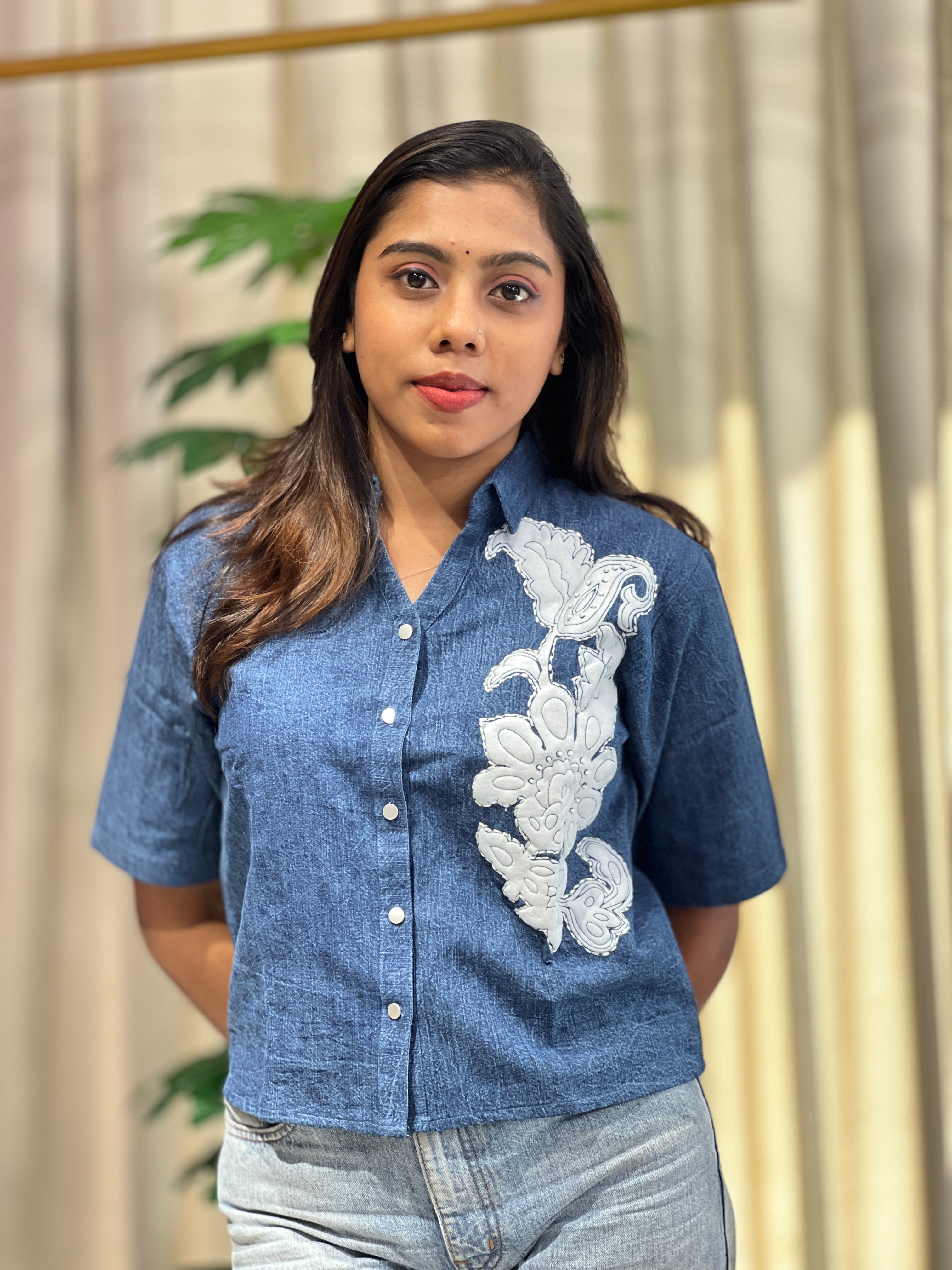 Embroidery Detailed Denim Short Kurta | PGI283