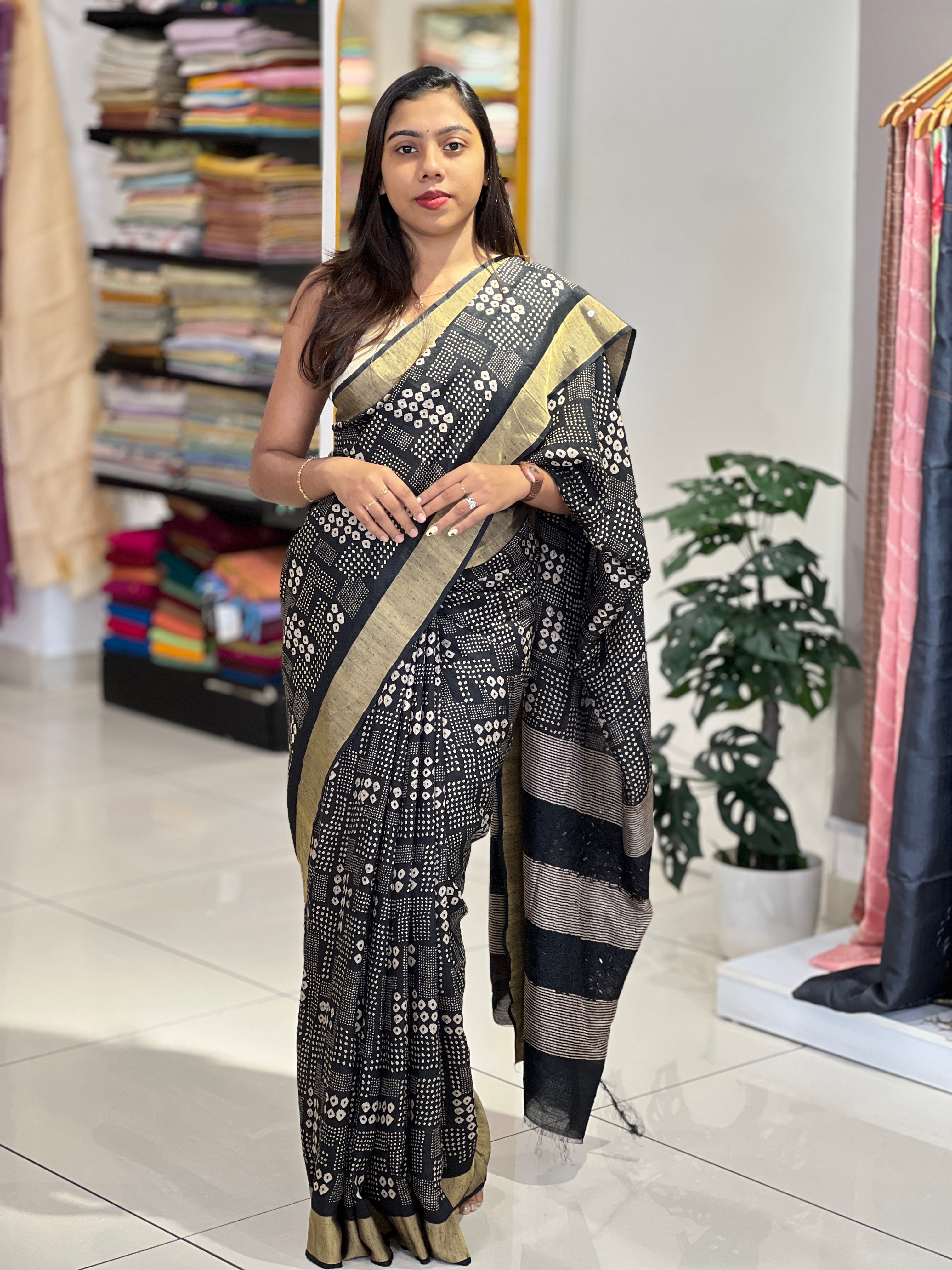 Bandhani Printed Semi Tussar Saree | SSN397