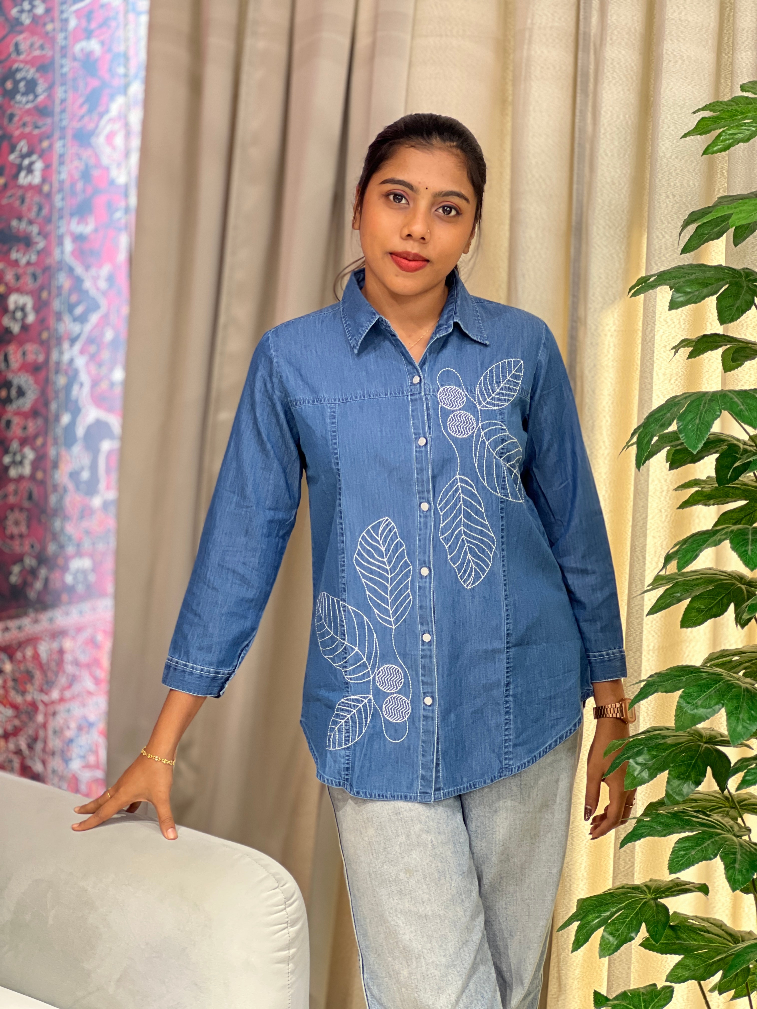 Embroidery Detailed Denim Short Kurta | PGI276