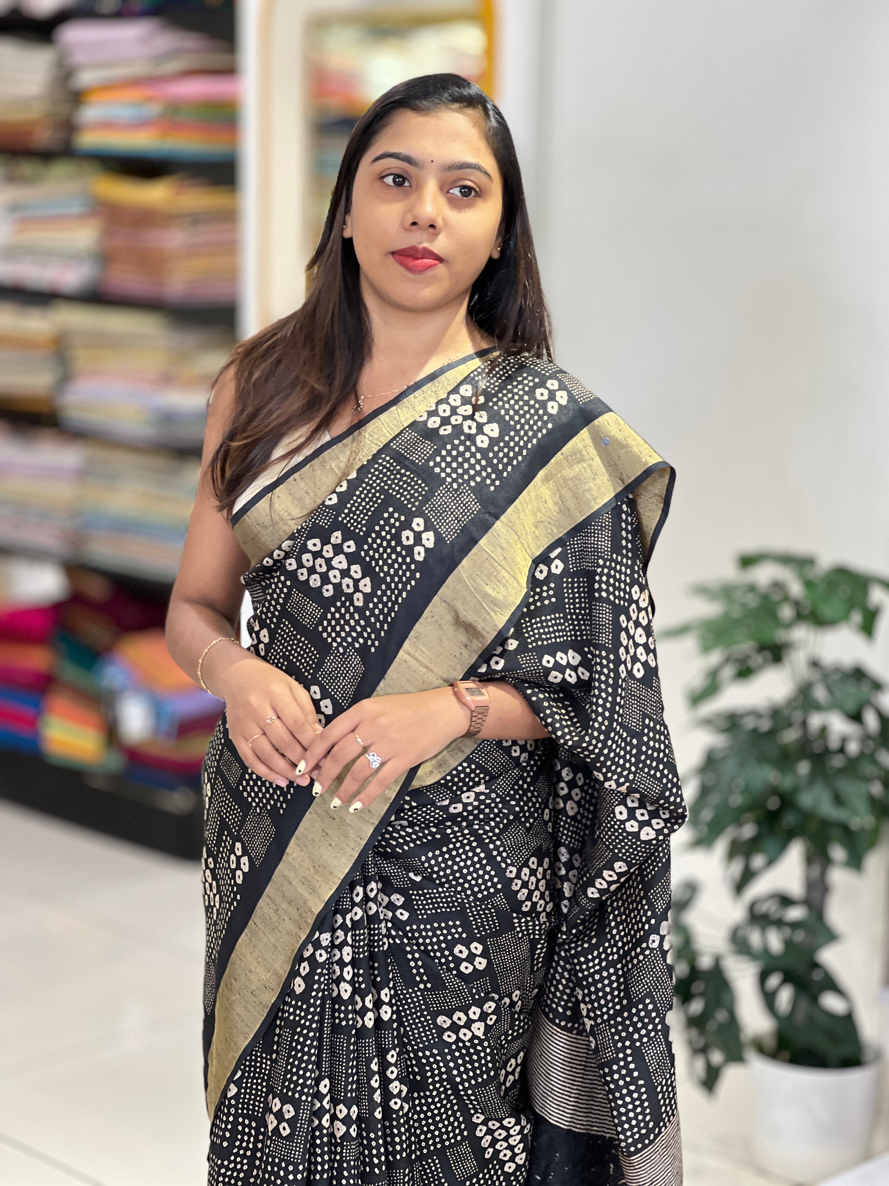 Bandhani Printed Semi Tussar Saree | SSN397