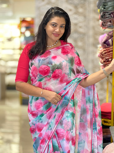 Floral Digital Printed Georgette Saree | HT196