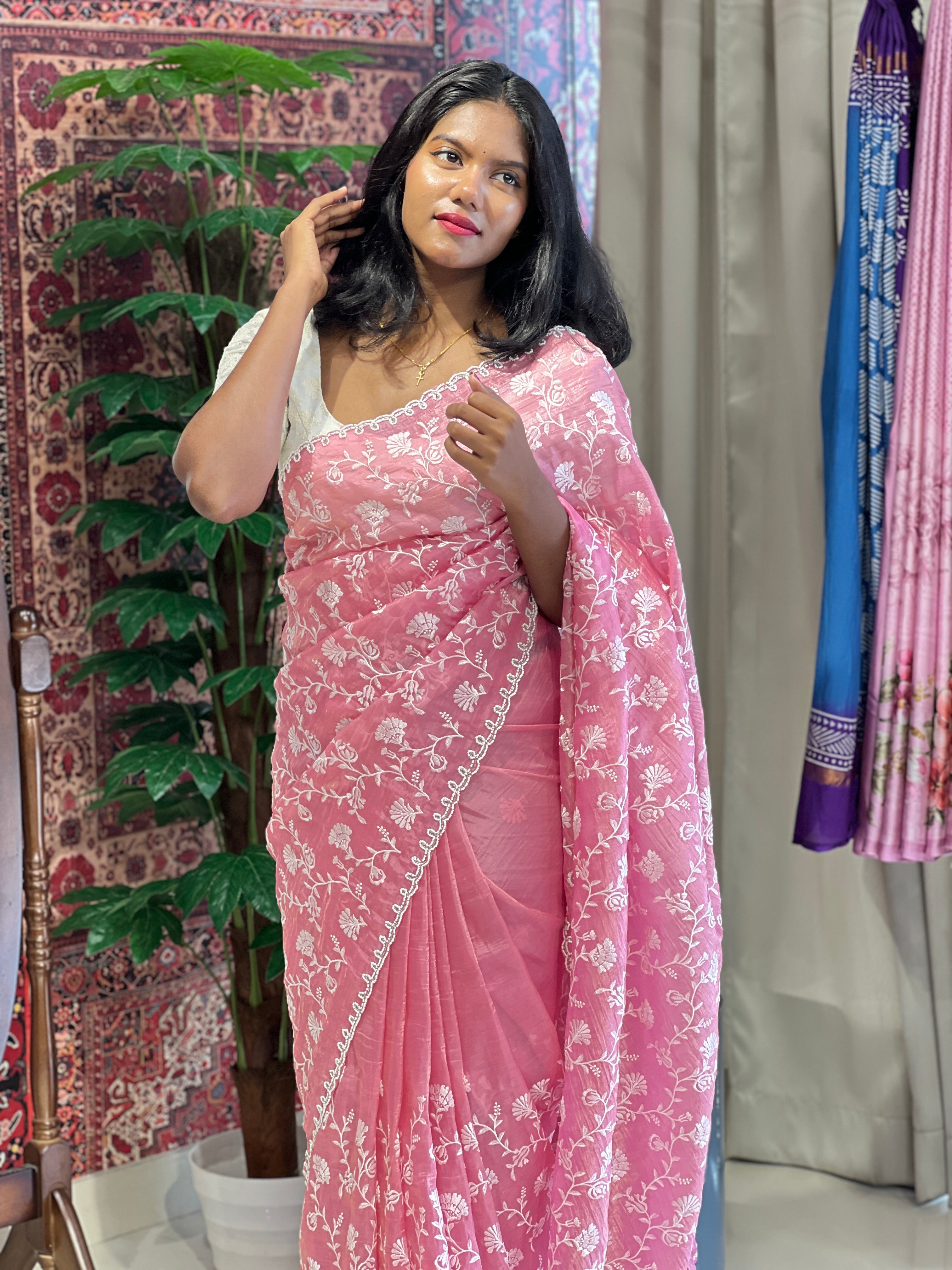 Embroidered Crushed Tissue Organza Saree | RP623