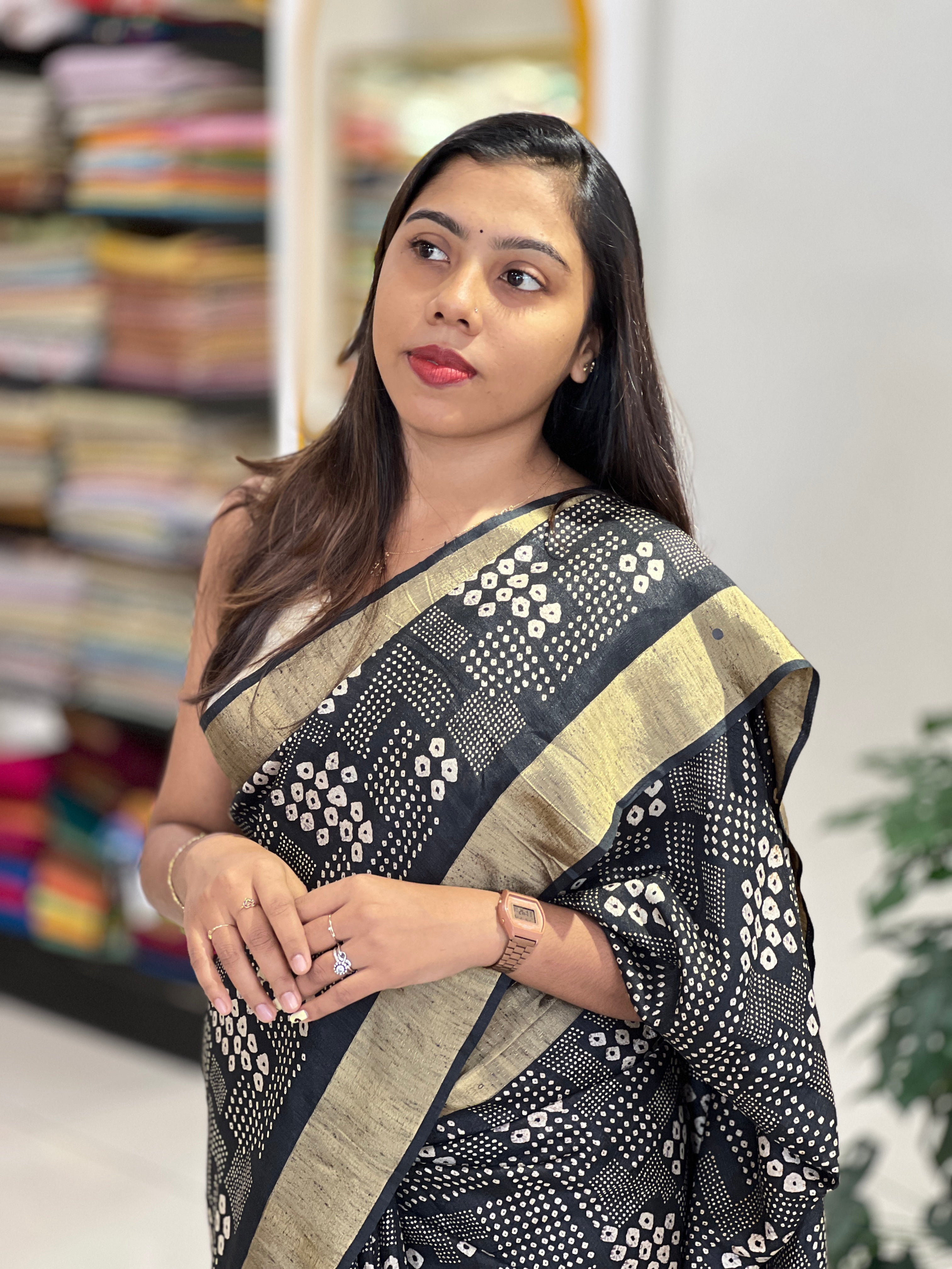 Bandhani Printed Semi Tussar Saree | SSN397