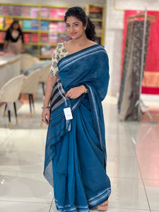 Temple Border Detailed Solid Cotton Saree (Without Blouse) | RP665