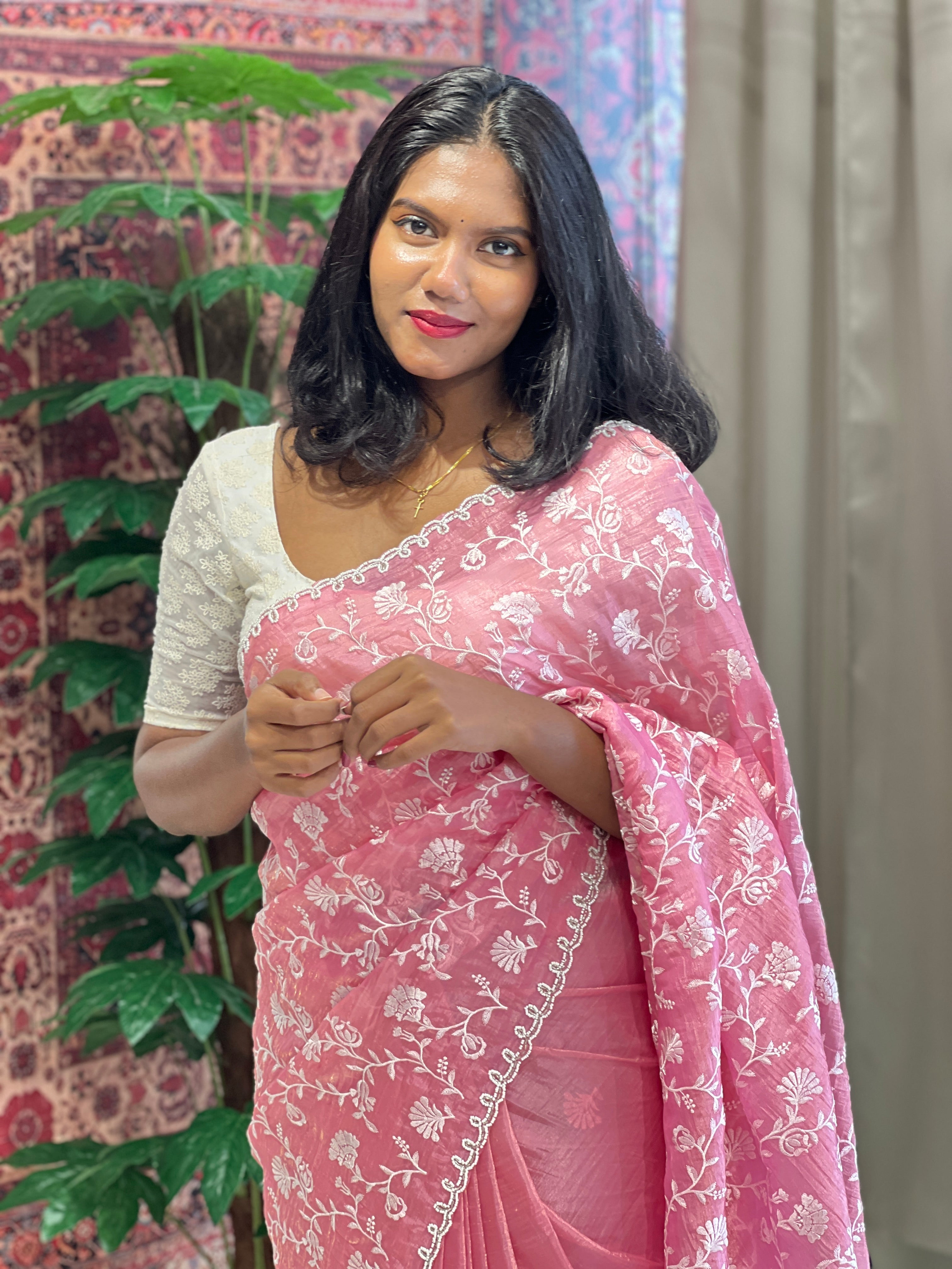Embroidered Crushed Tissue Organza Saree | RP623