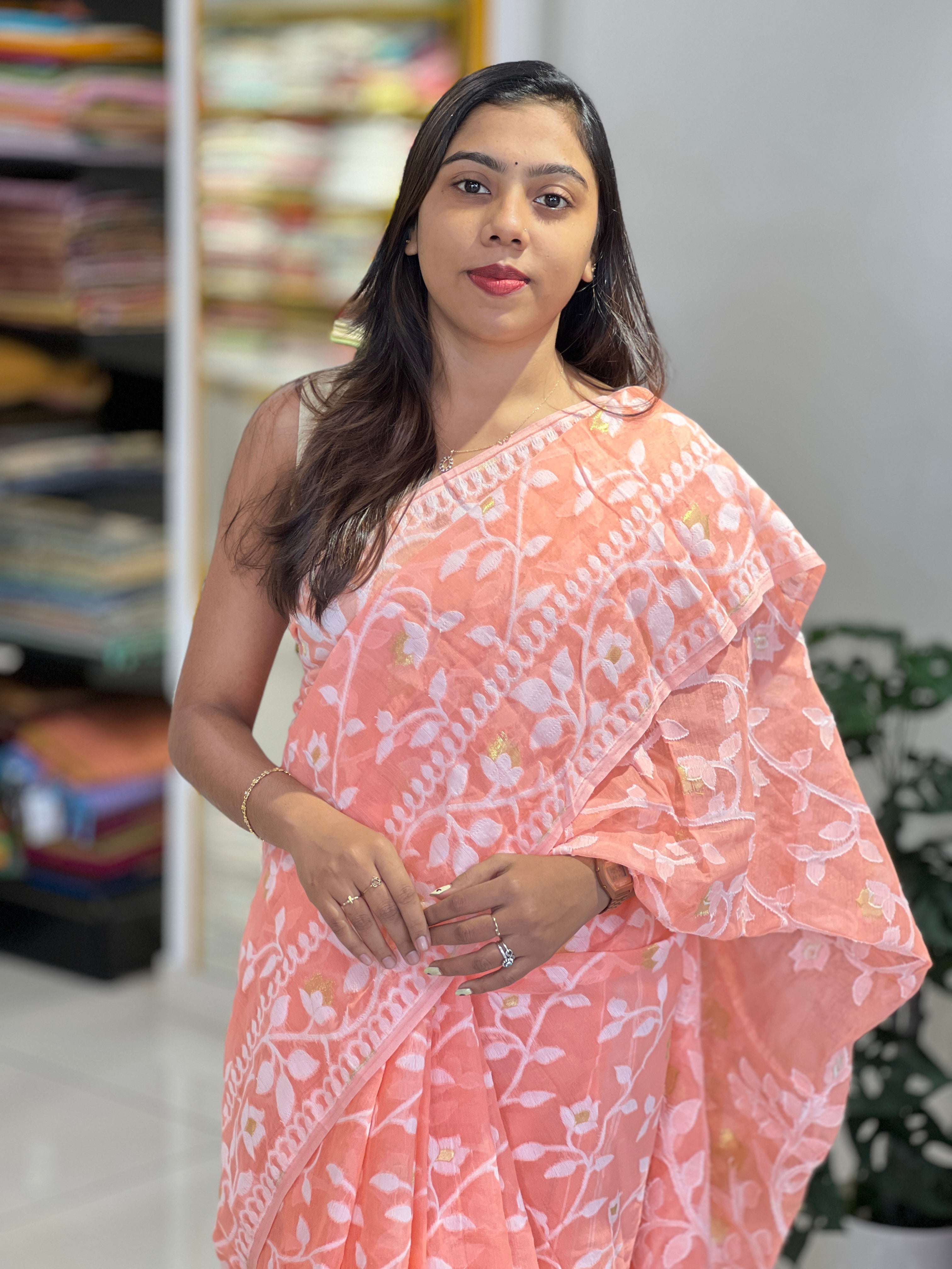 Traditional Jamdani Woven Organdy-Cotton Saree | AYD265