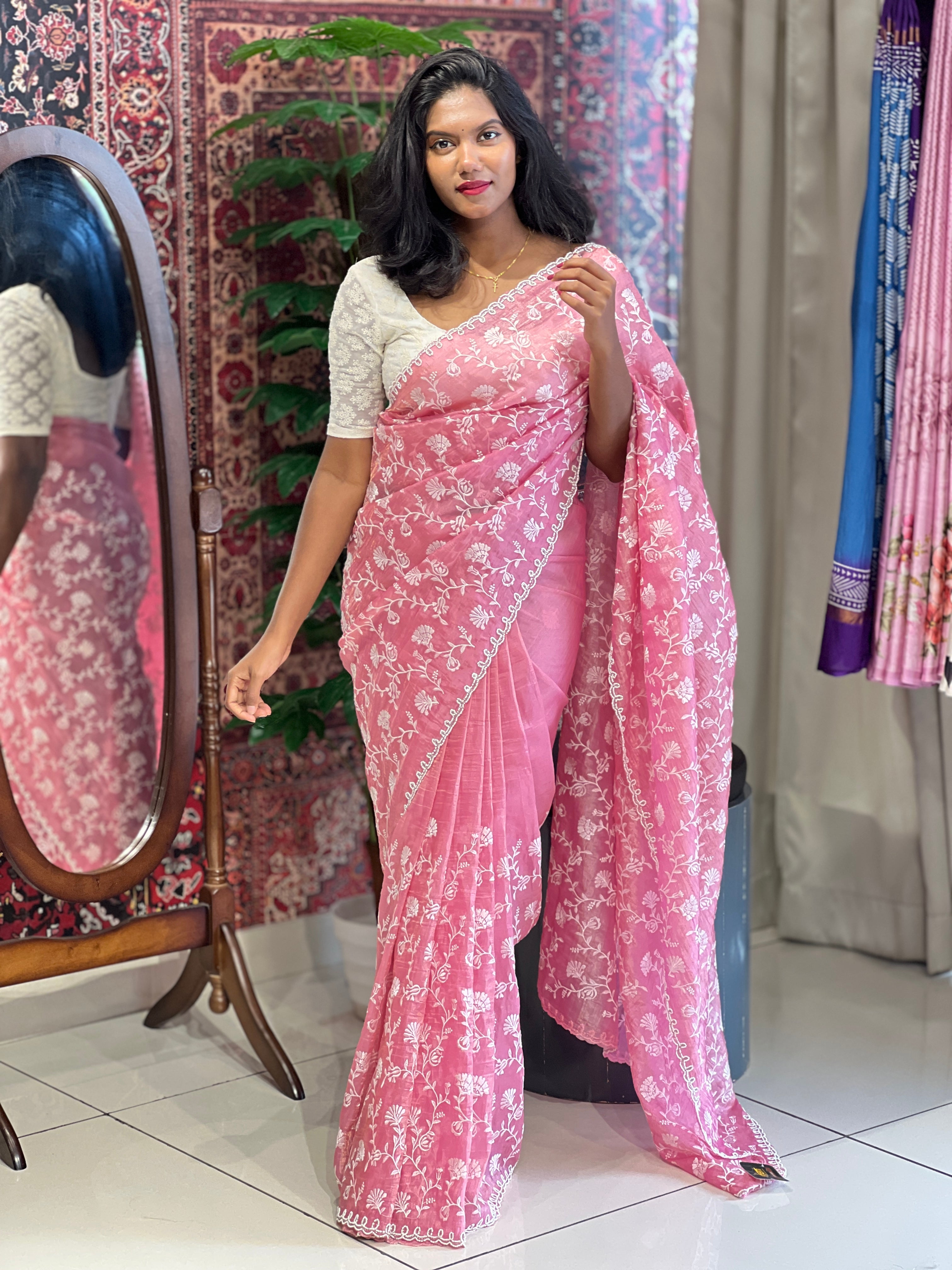 Embroidered Crushed Tissue Organza Saree | RP623