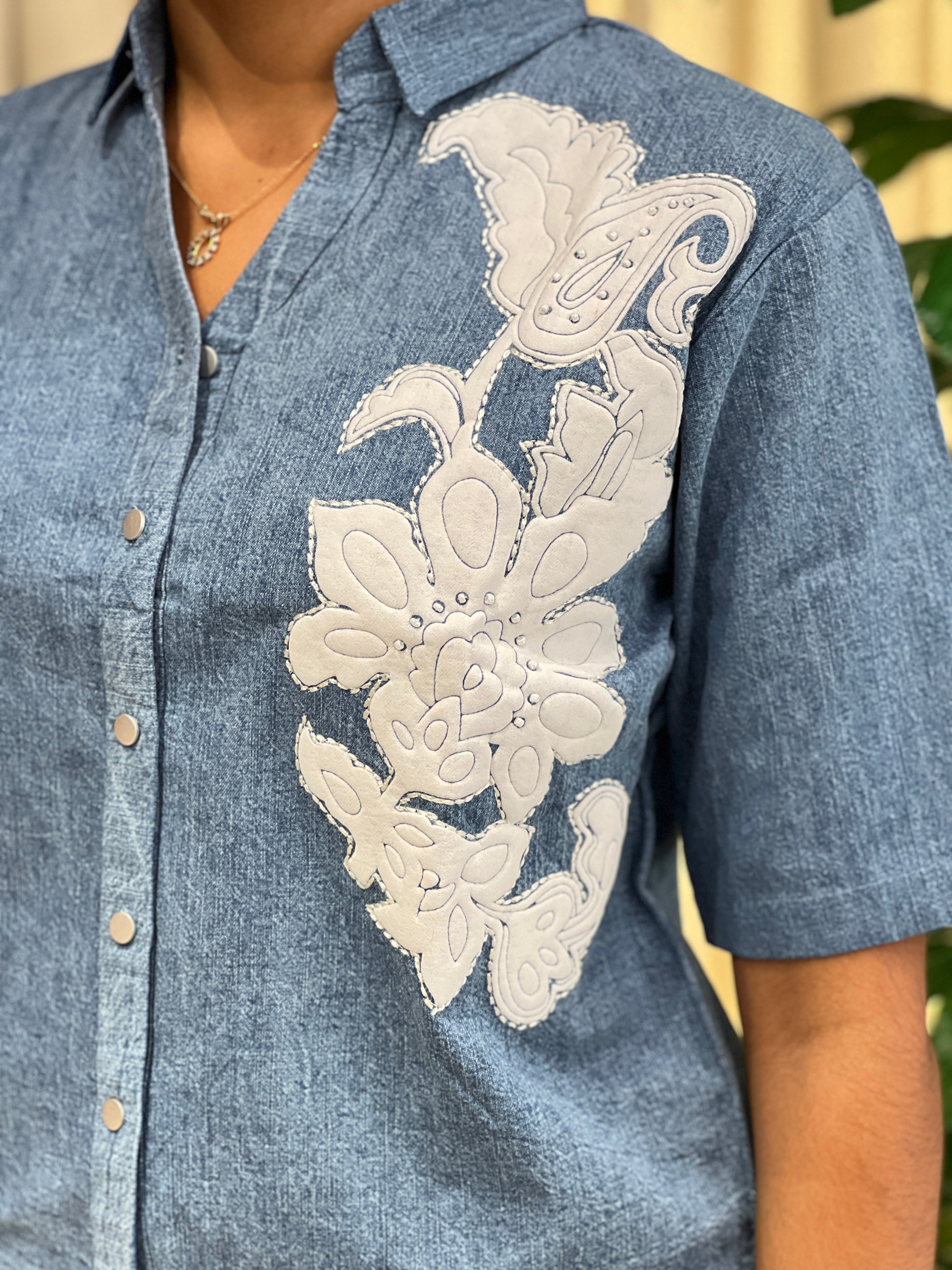 Embroidery Detailed Denim Short Kurta | PGI284