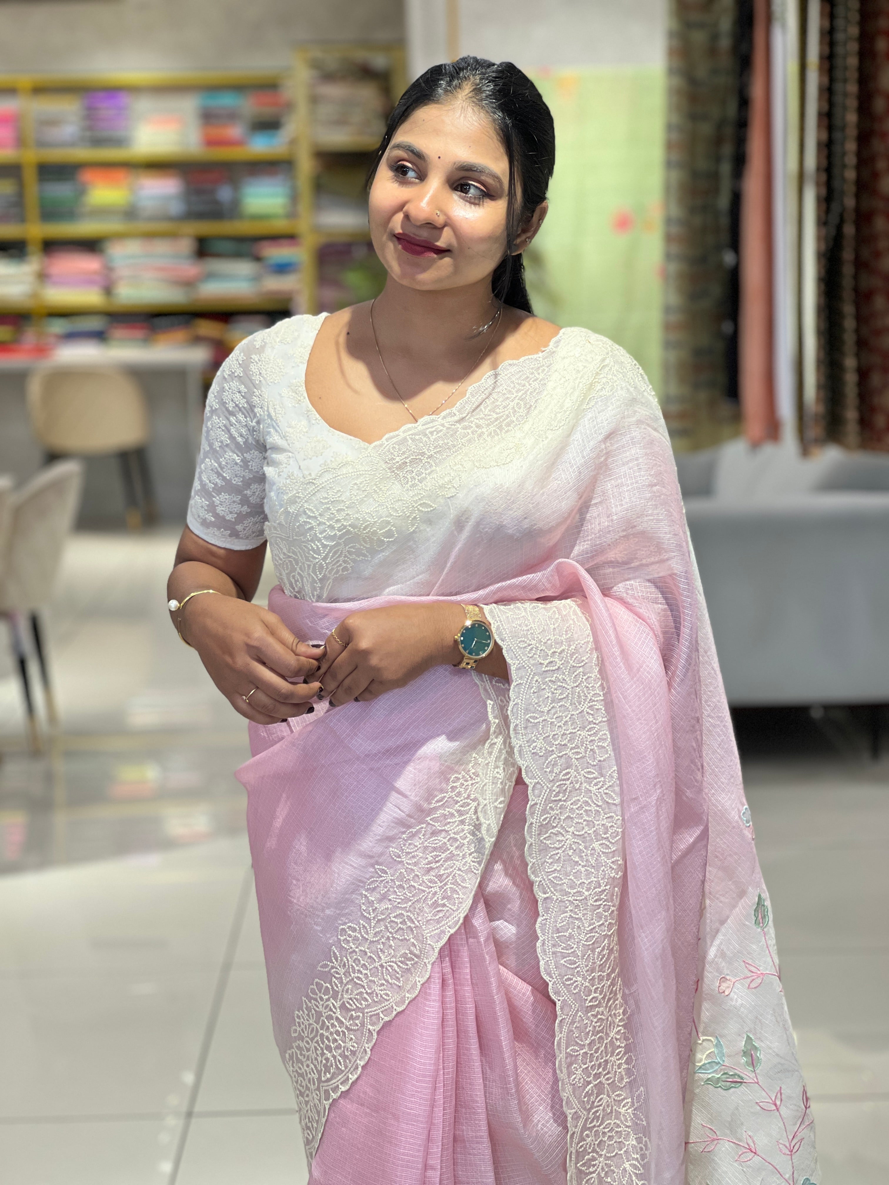 Embroidery Detailed Tussar Kota Saree | SBS971
