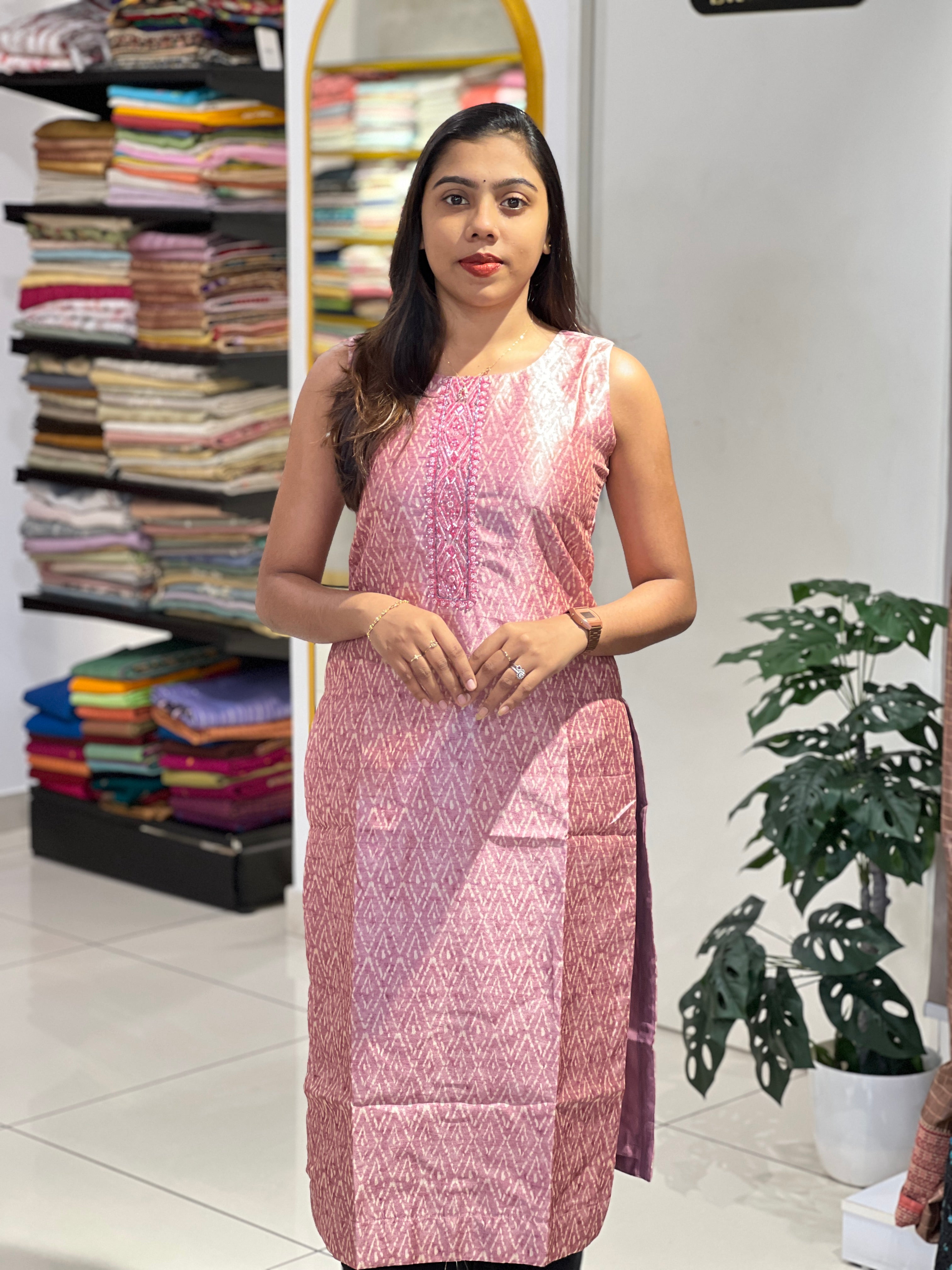 Digital Print With Embroidery Detailed Semi Tussar Kurta | NAI187