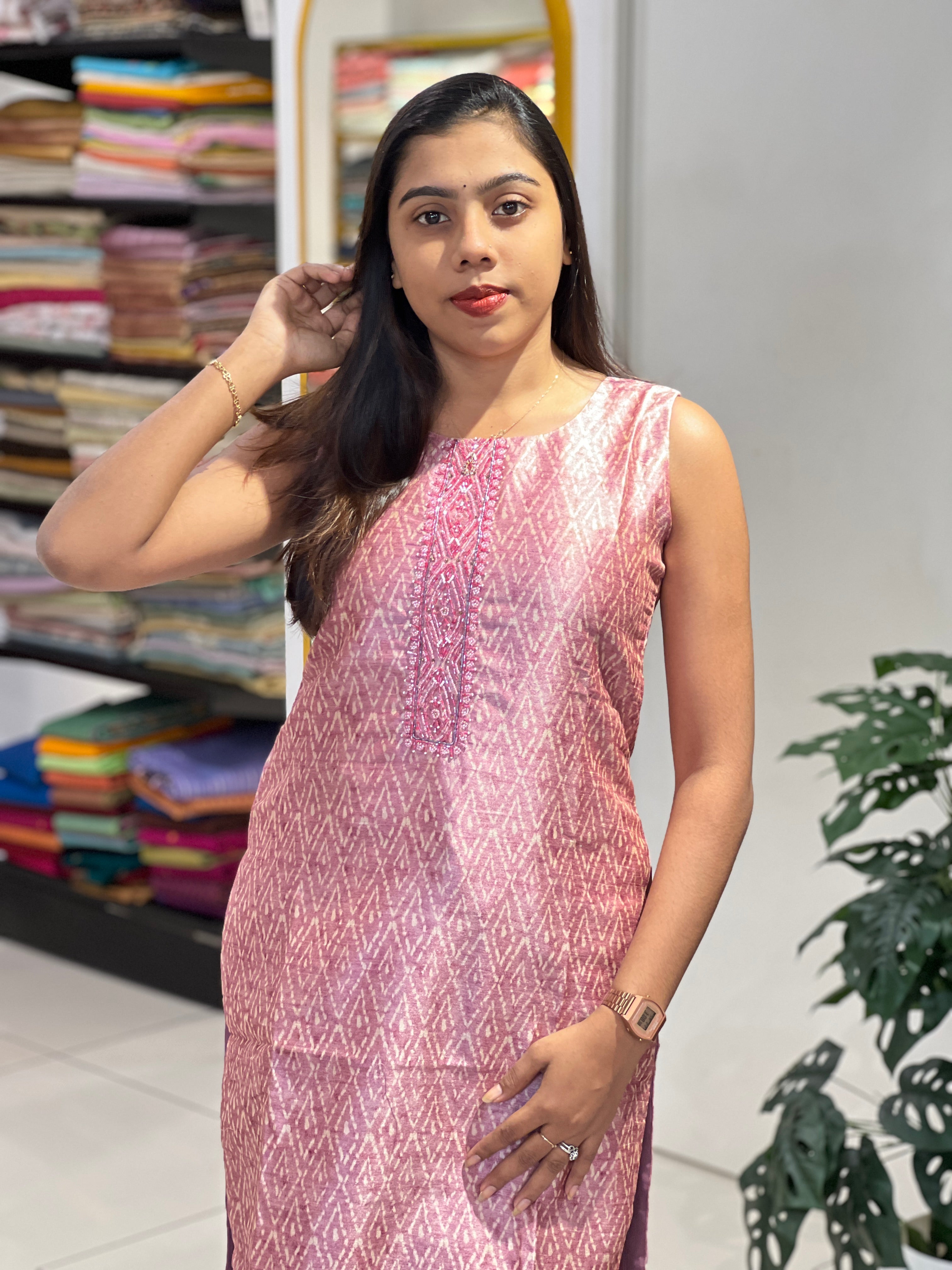 Digital Print With Embroidery Detailed Semi Tussar Kurta | NAI187