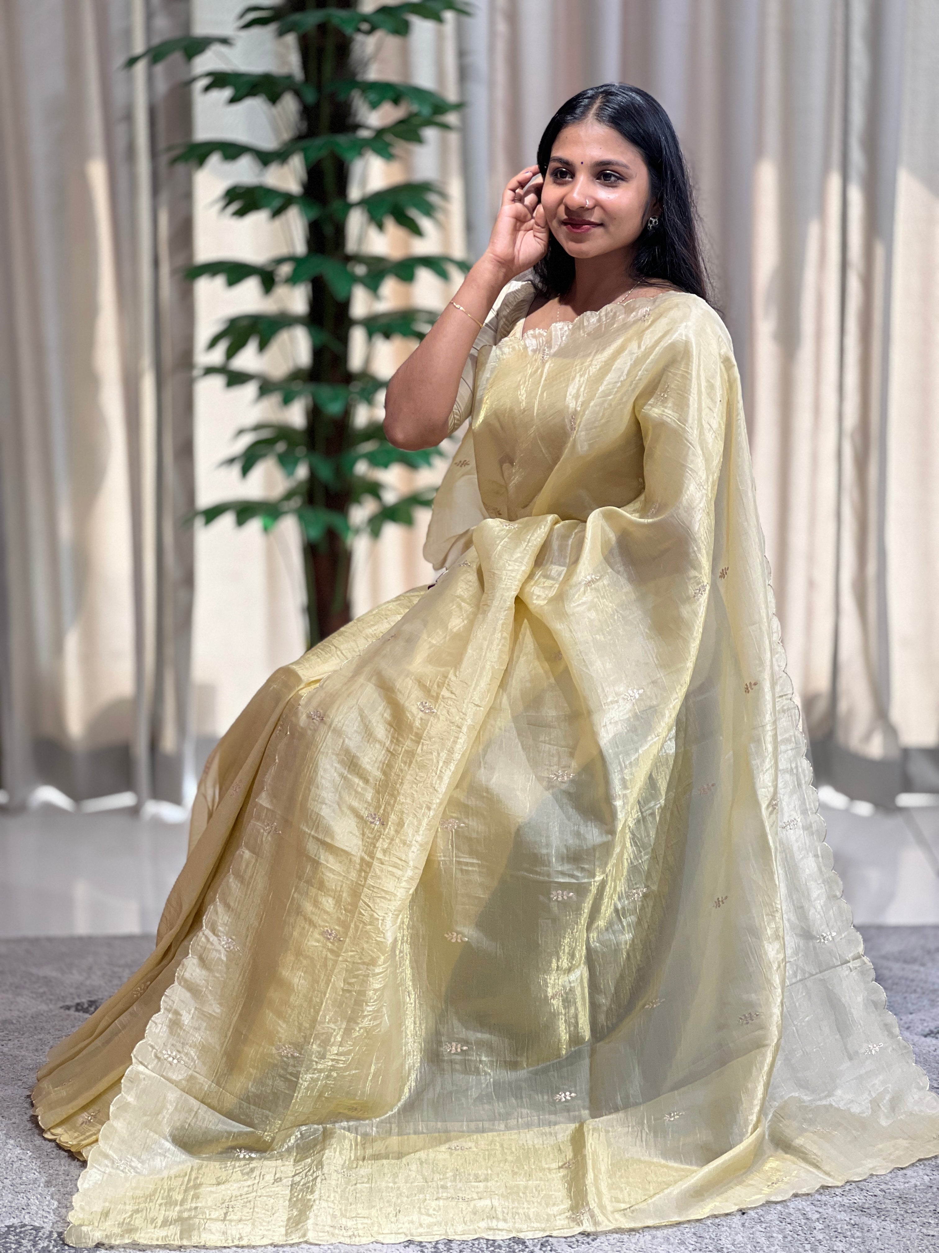 Zari Detailed Shimmer Organza Saree|  DVS237