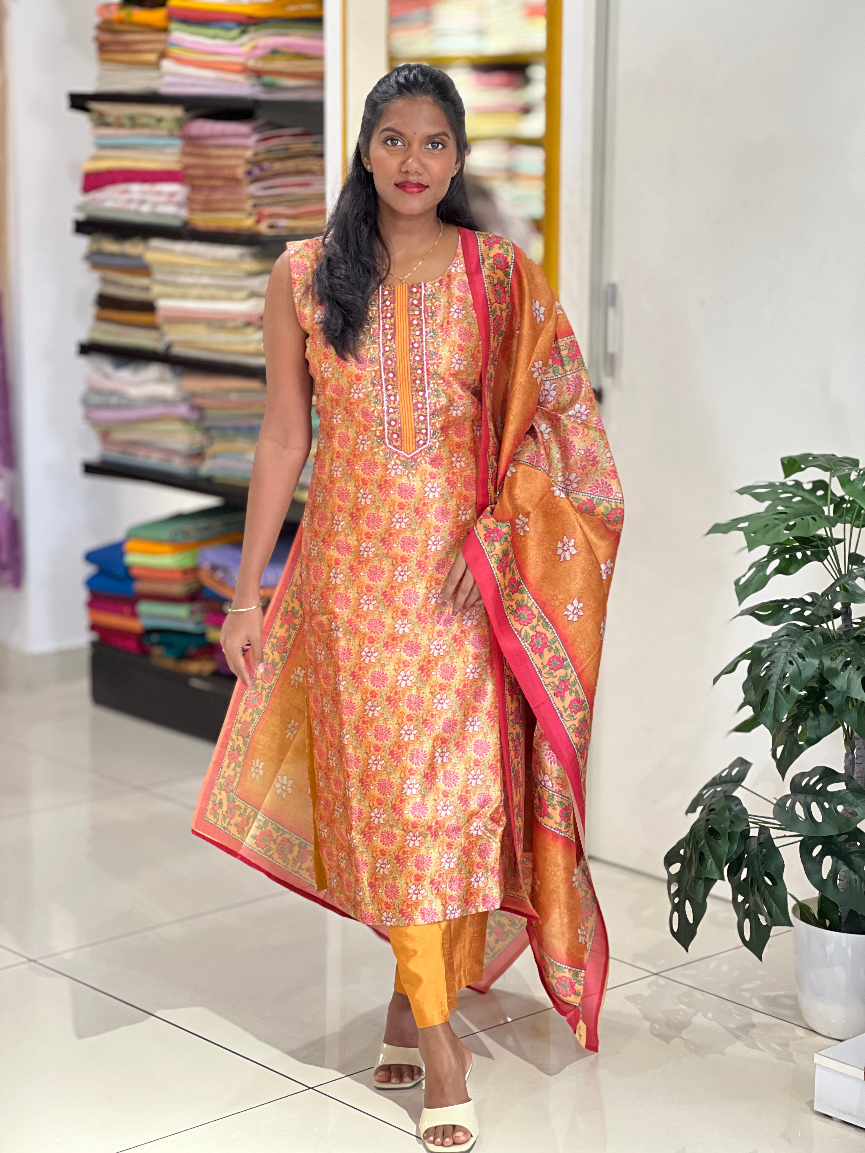 Floral Printed Semi Silk Kurta Set | NAI172
