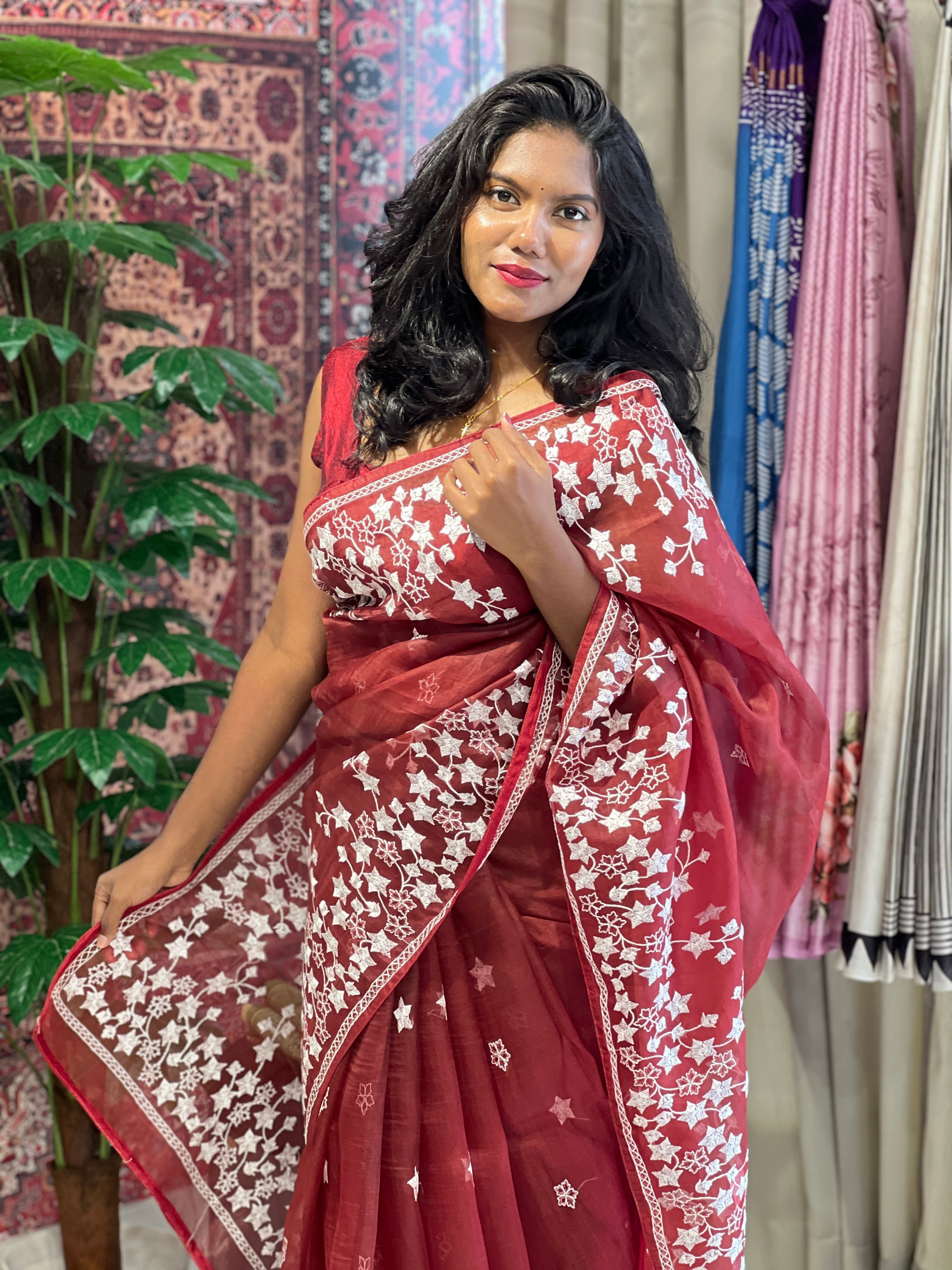 Floral Star Embroidery Design  Organza Saree | SK280