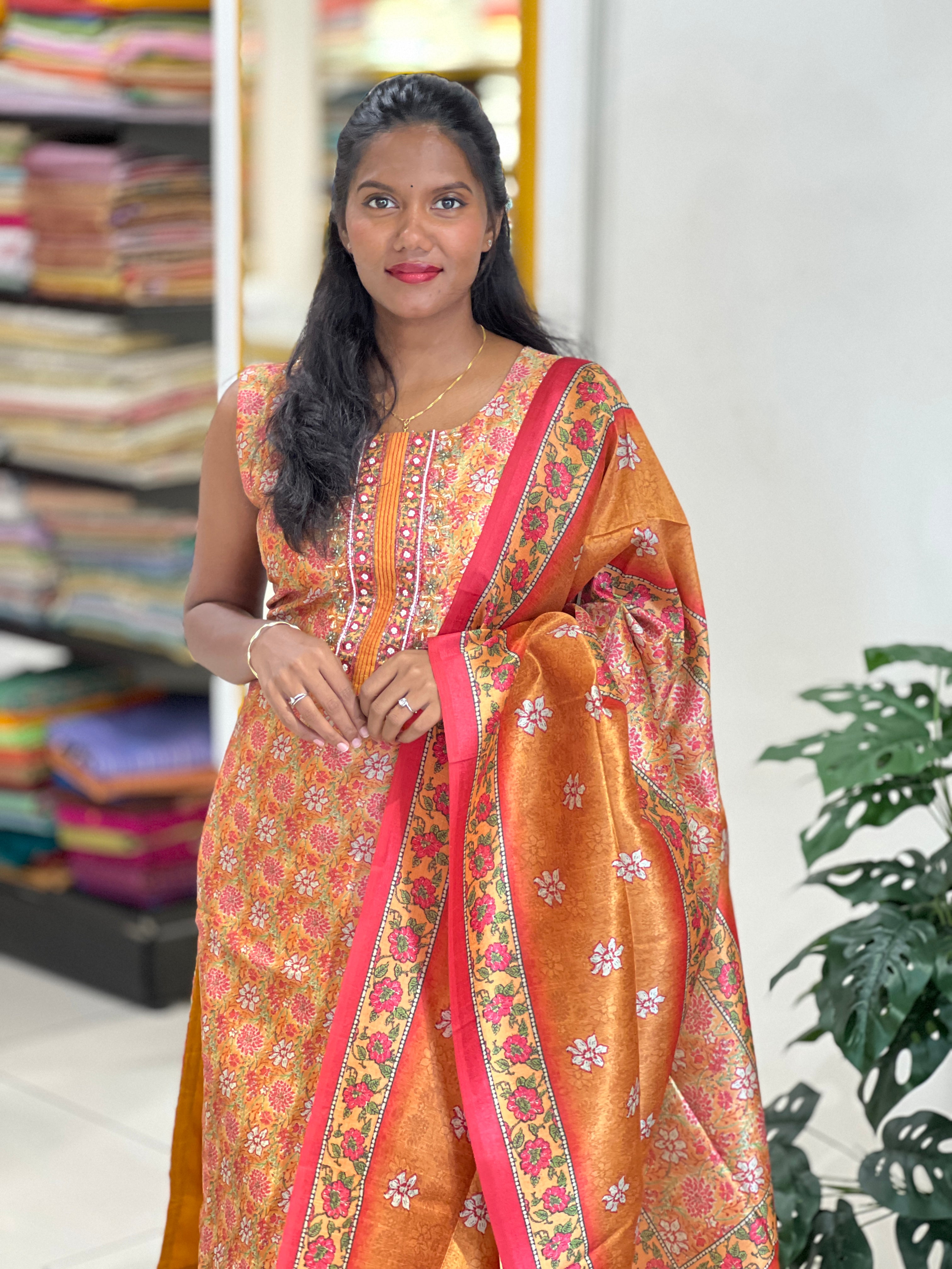 Floral Printed Semi Silk Kurta Set | NAI172