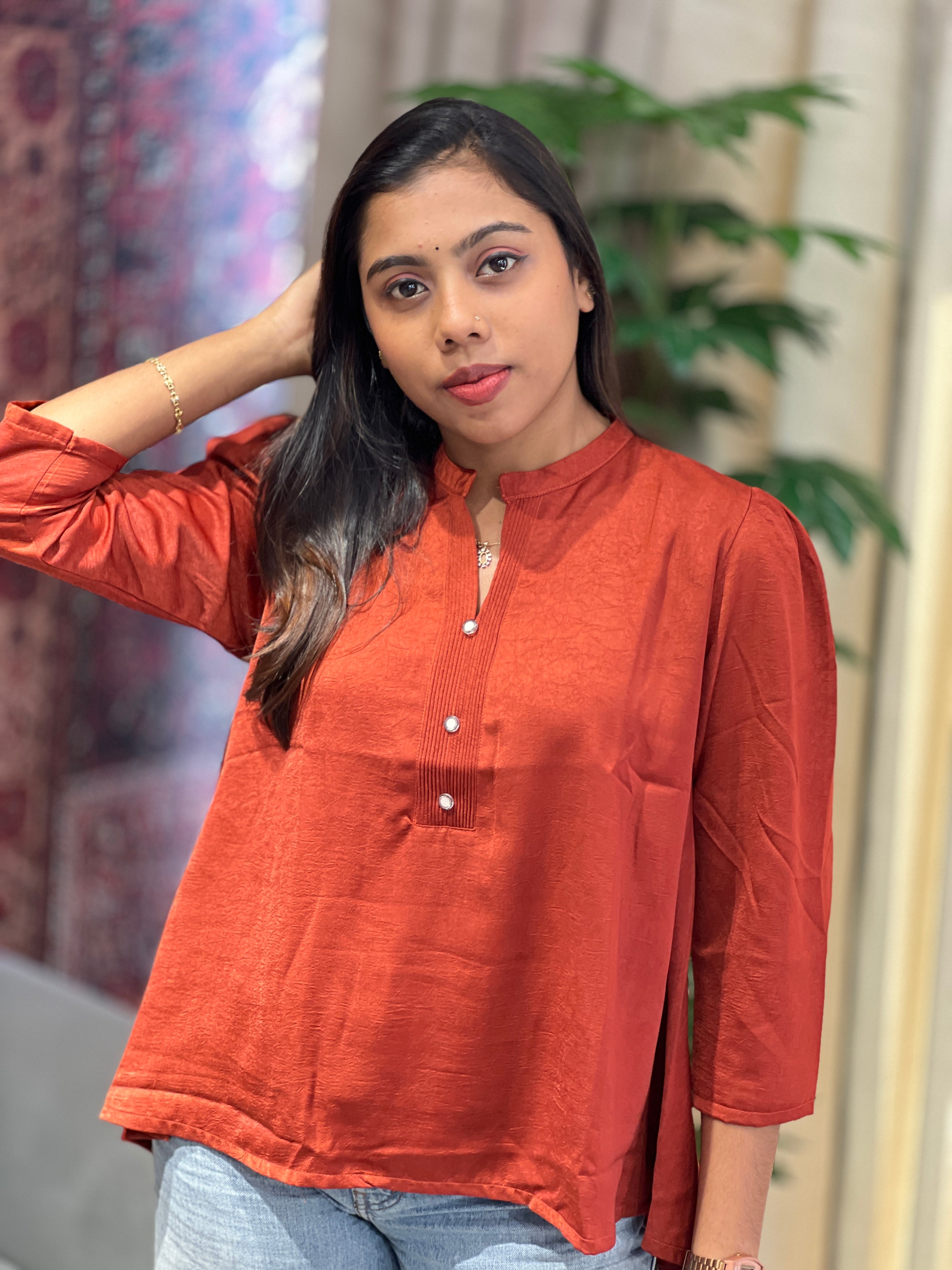 Solid Patterned Crush Silk Short Kurta | PGI275
