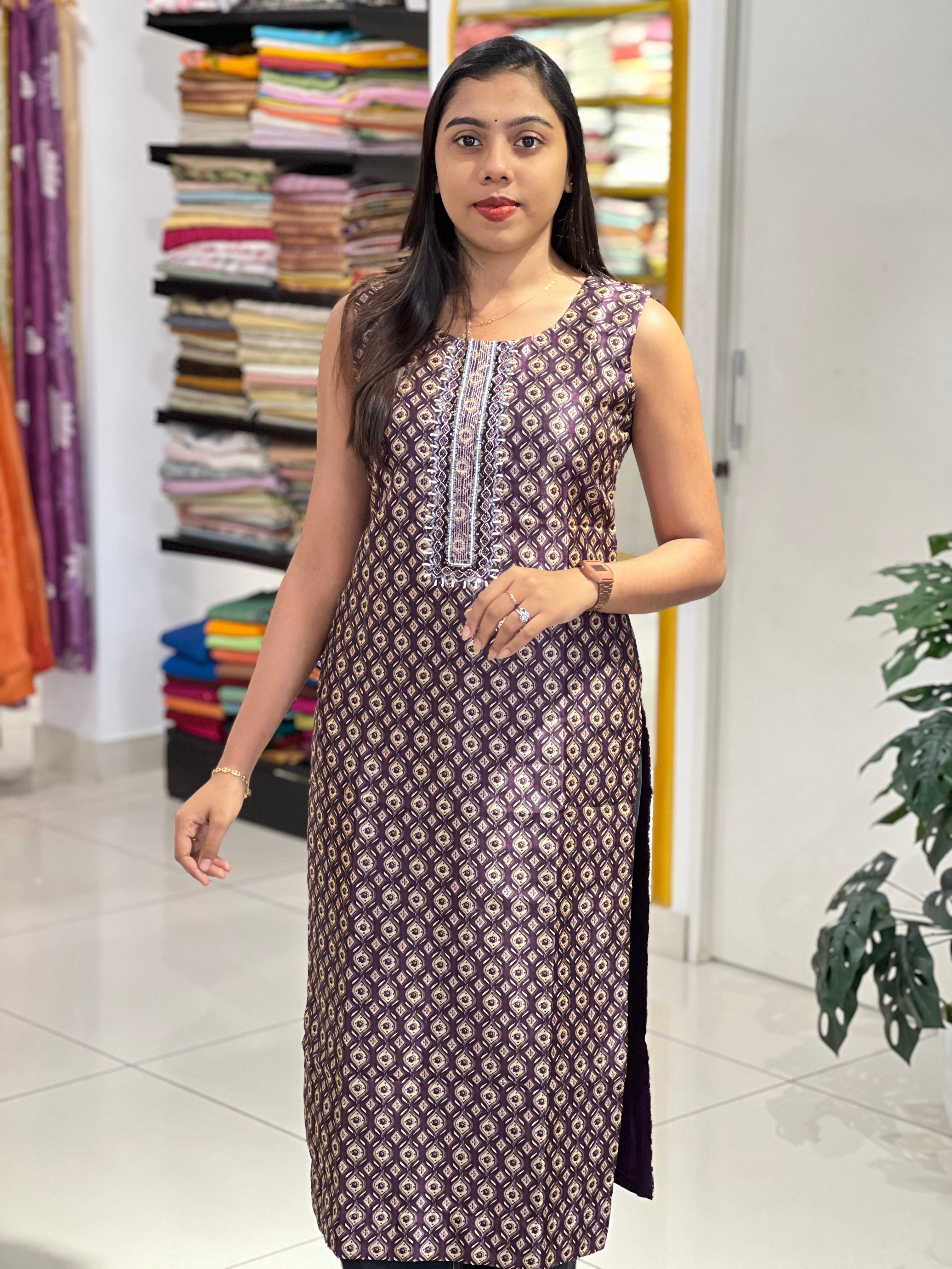 Digital Print With Embroidery Detailed Semi Tussar Kurta | NAI188