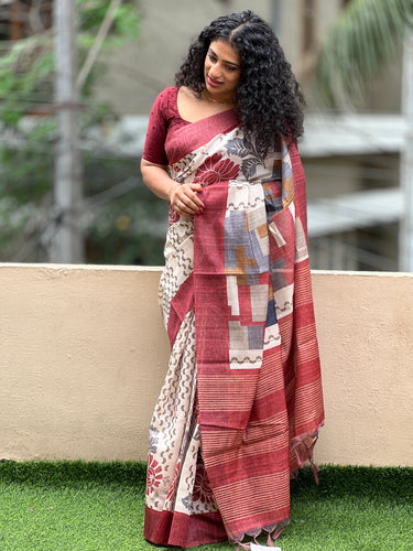 Sublimation Printed Semi Silk Saree | KSD109