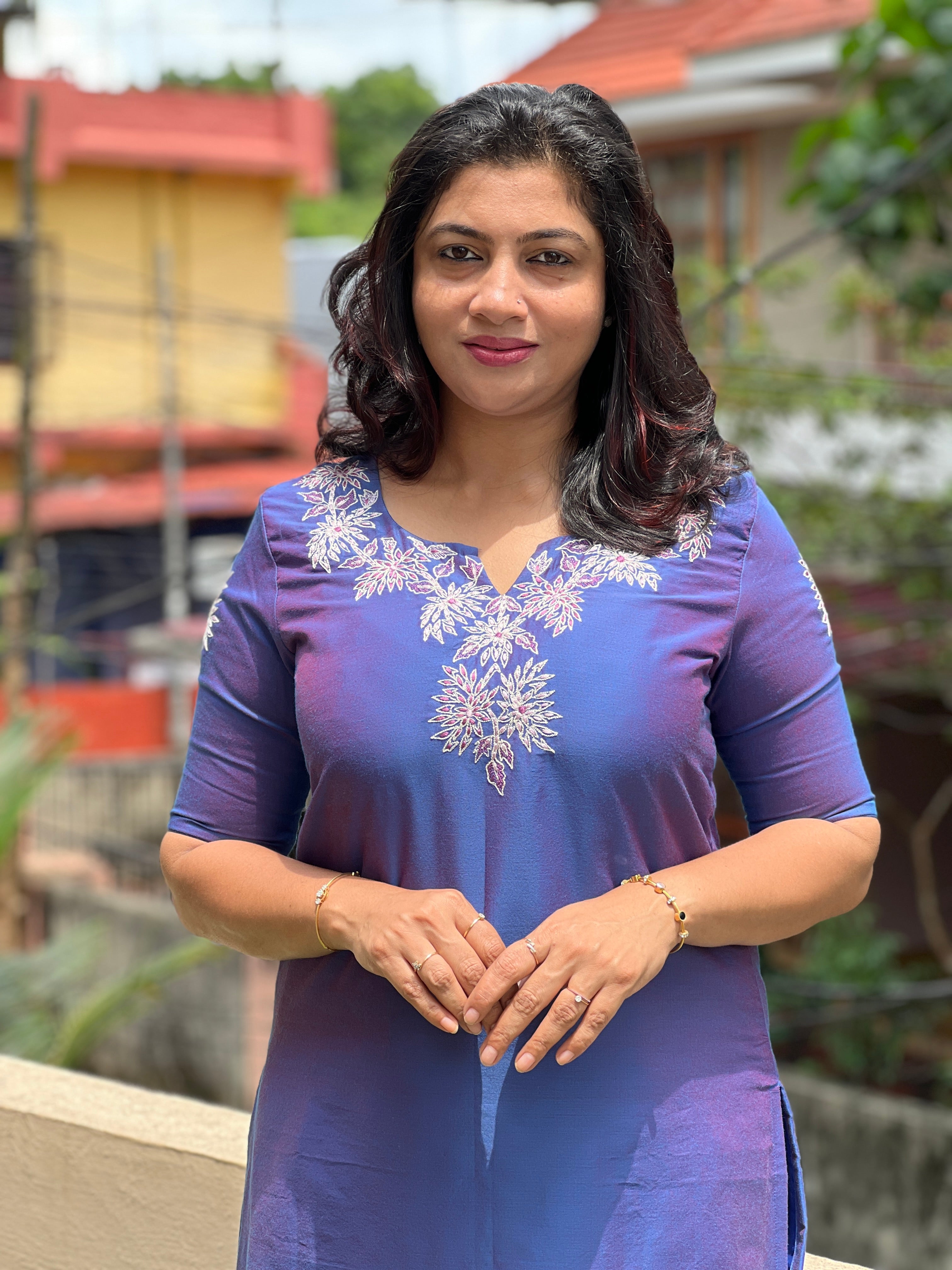 Computerised Embroidery  Petal Pattern Semi Silk Kurta Material   | DN620