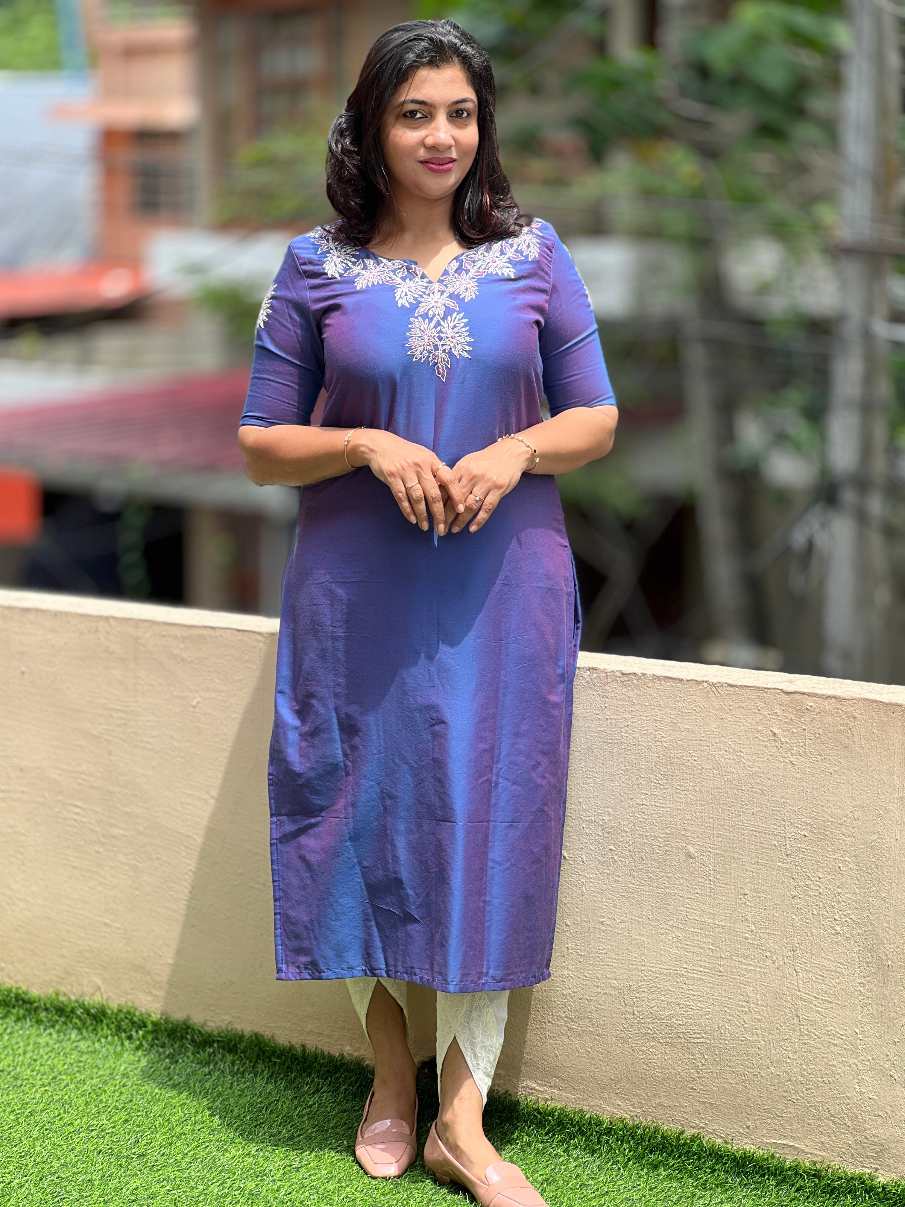 Computerised Embroidery  Petal Pattern Semi Silk Kurta Material   | DN620