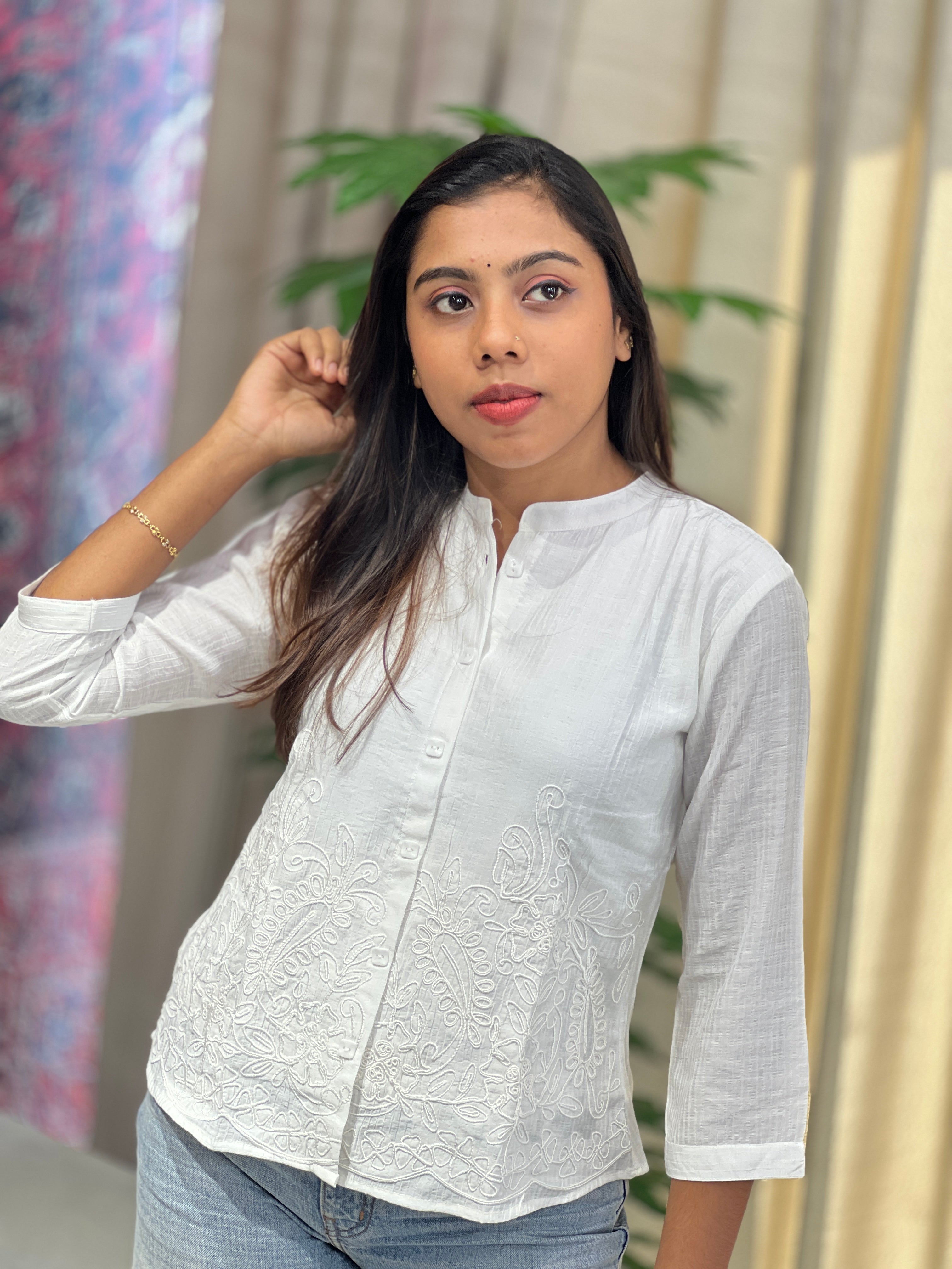 Machine Embroidered Crush Silk Short Kurta | PGI245