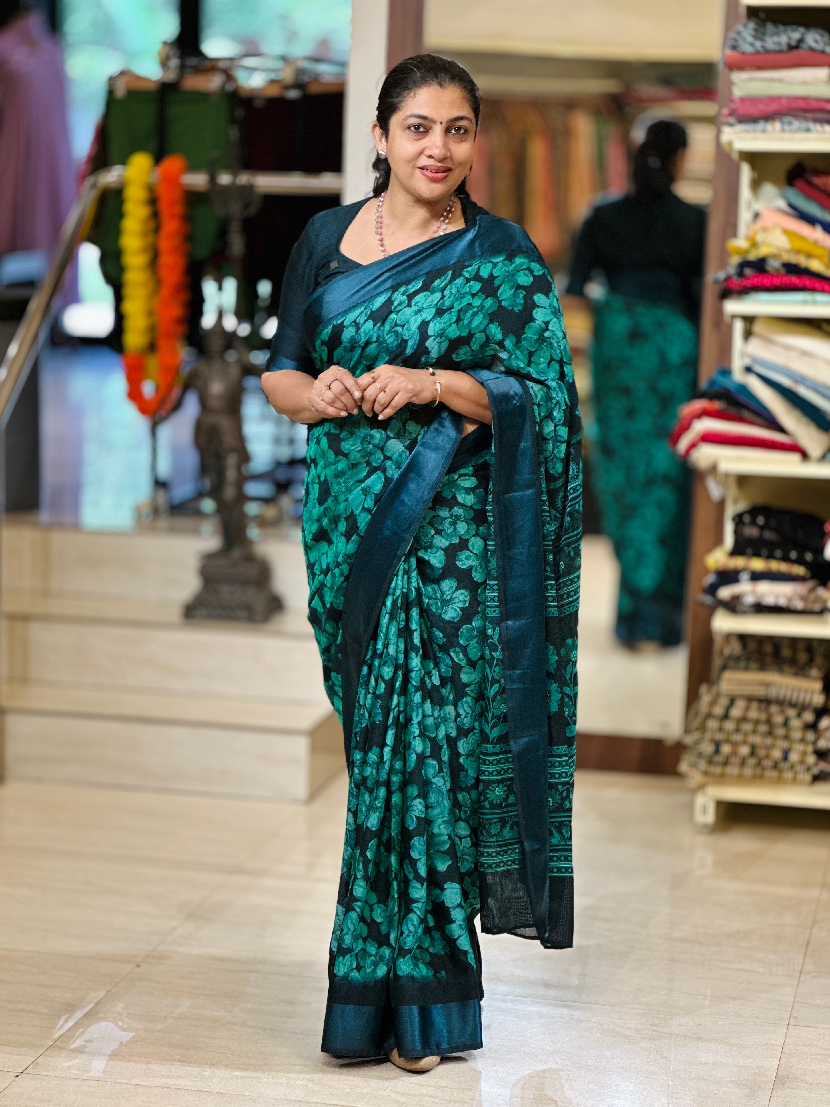 Floral Printed Blended Jute Saree | RMP105