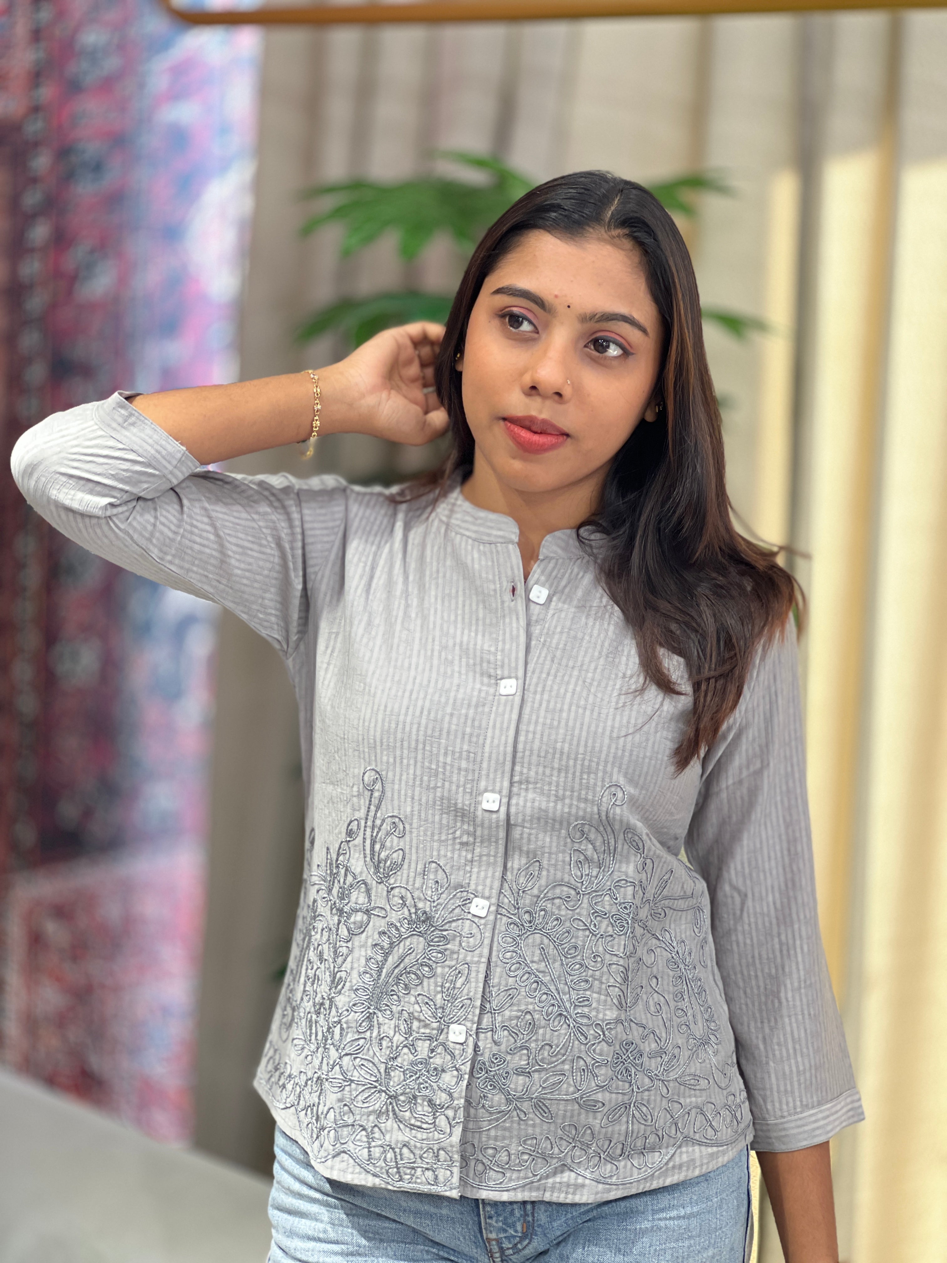 Machine Embroidered Crush Silk Short Kurta | PGI246