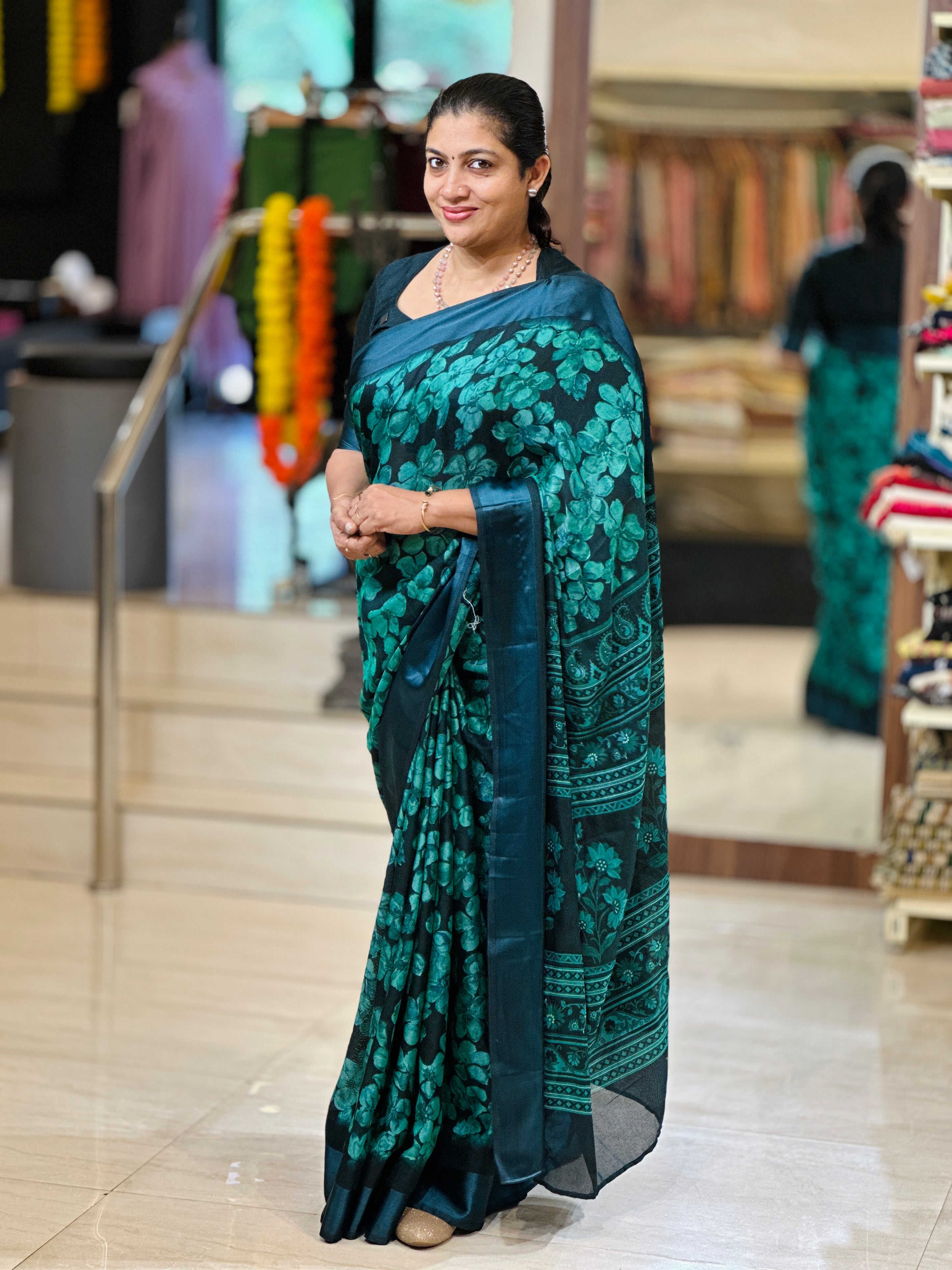 Floral Printed Blended Jute Saree | RMP105