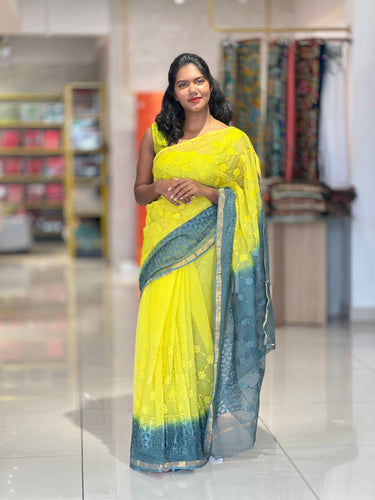 Yellow & Grey Dip-Dyed Kota Saree  | RK268