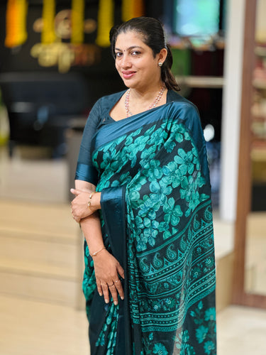 Floral Printed Blended Jute Saree | RMP105