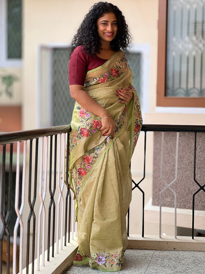 Floral Pattern Crush Tissue Saree | DVS101