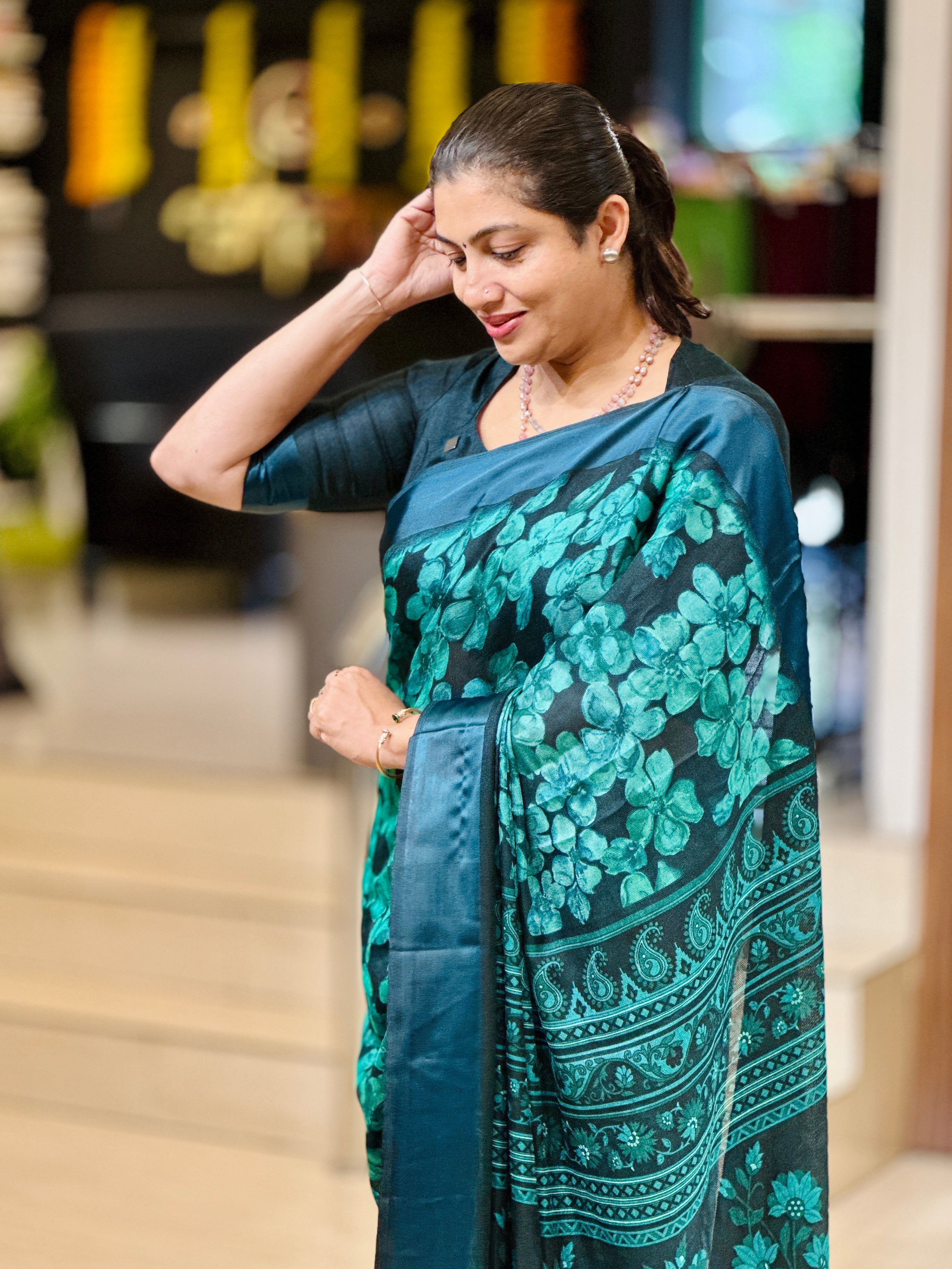 Floral Printed Blended Jute Saree | RMP105