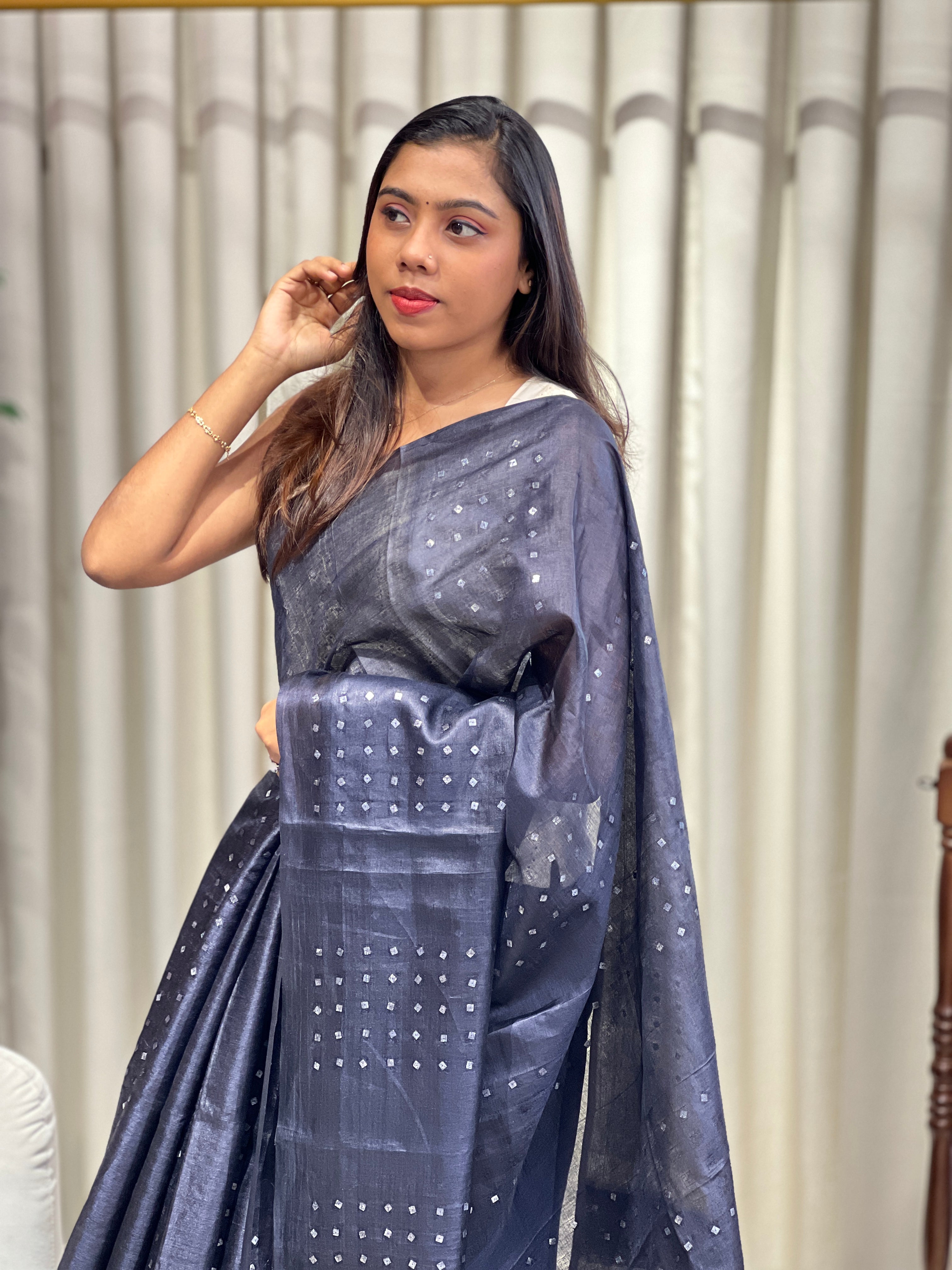 Metal Pital Detailed Pure Tussar Saree | ACT1719