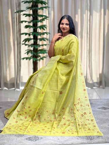 Kantha Weaved & Zari Detailed Tussar Organza Saree | RGD670