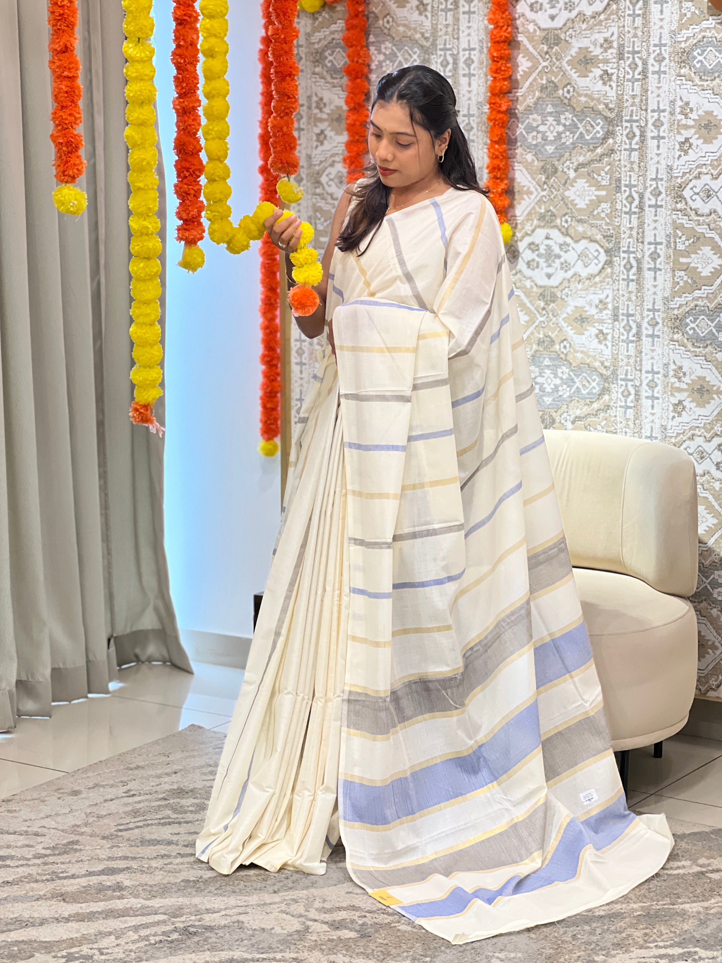 Vertical Line Pattern Kerala Cotton  Saree | RLF122