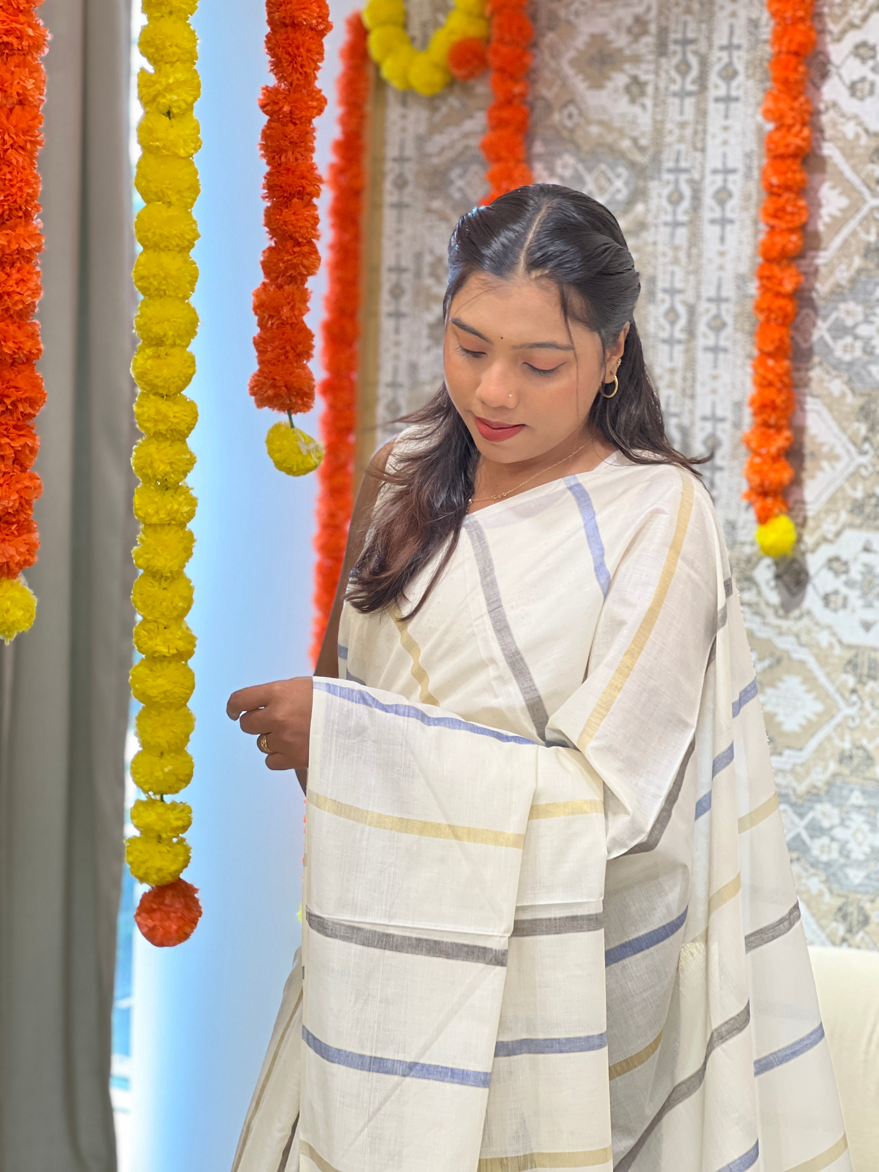 Vertical Line Pattern Kerala Cotton  Saree | RLF122