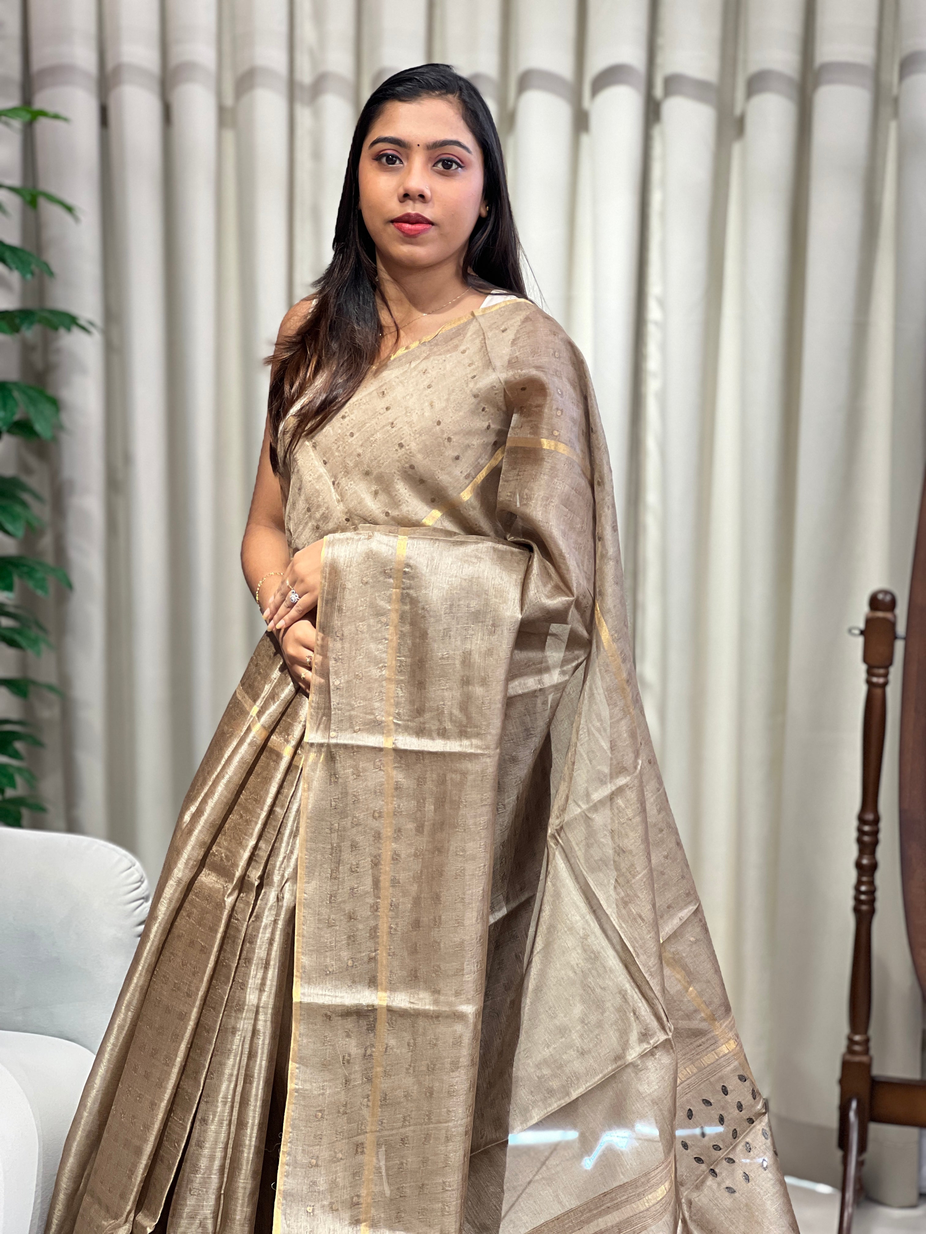 Metal Pital Detailed Pure Tussar Saree | ACT1723