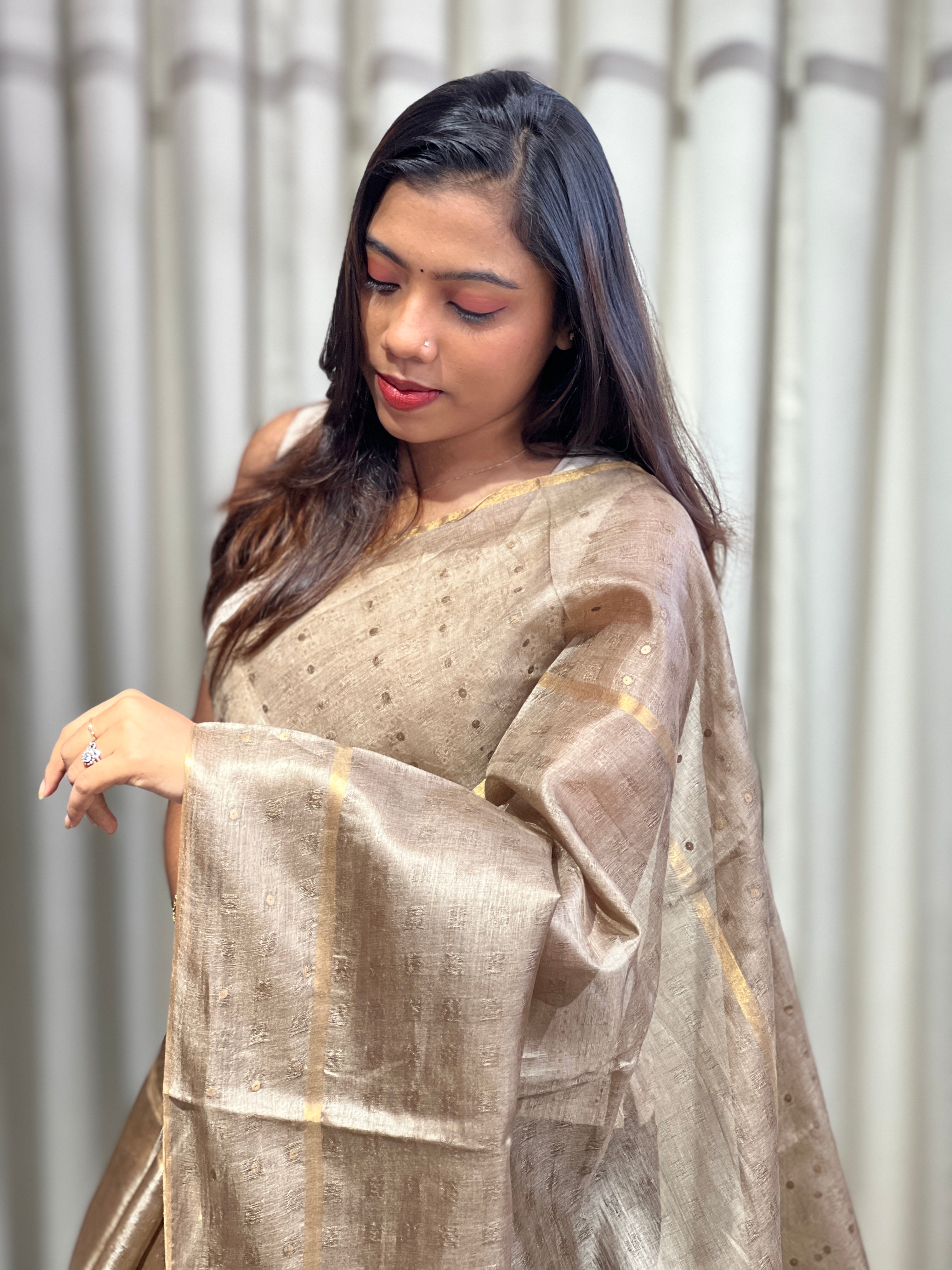 Metal Pital Detailed Pure Tussar Saree | ACT1723