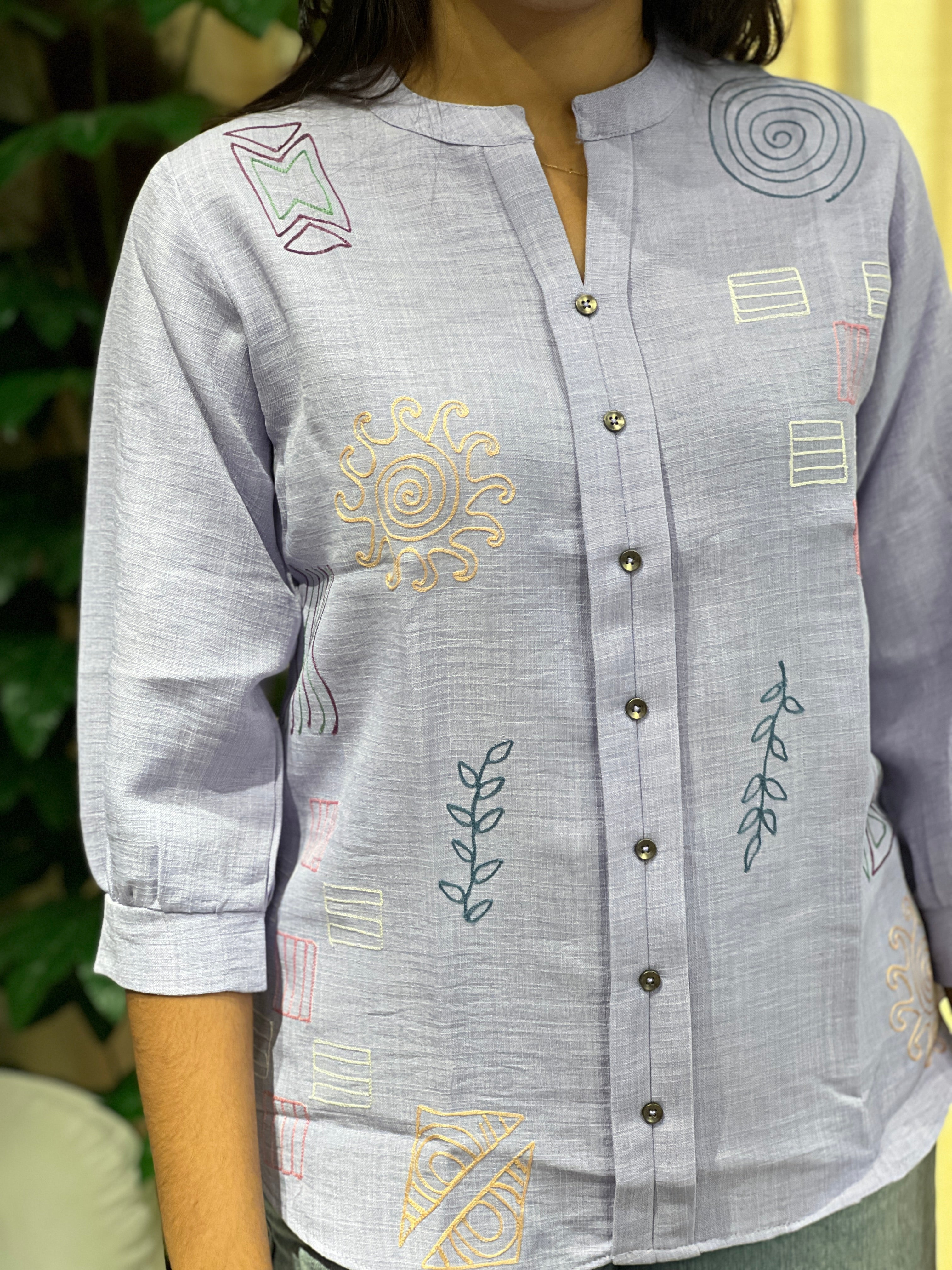 Embroidery Detailed Linen Short Kurta | PGI264