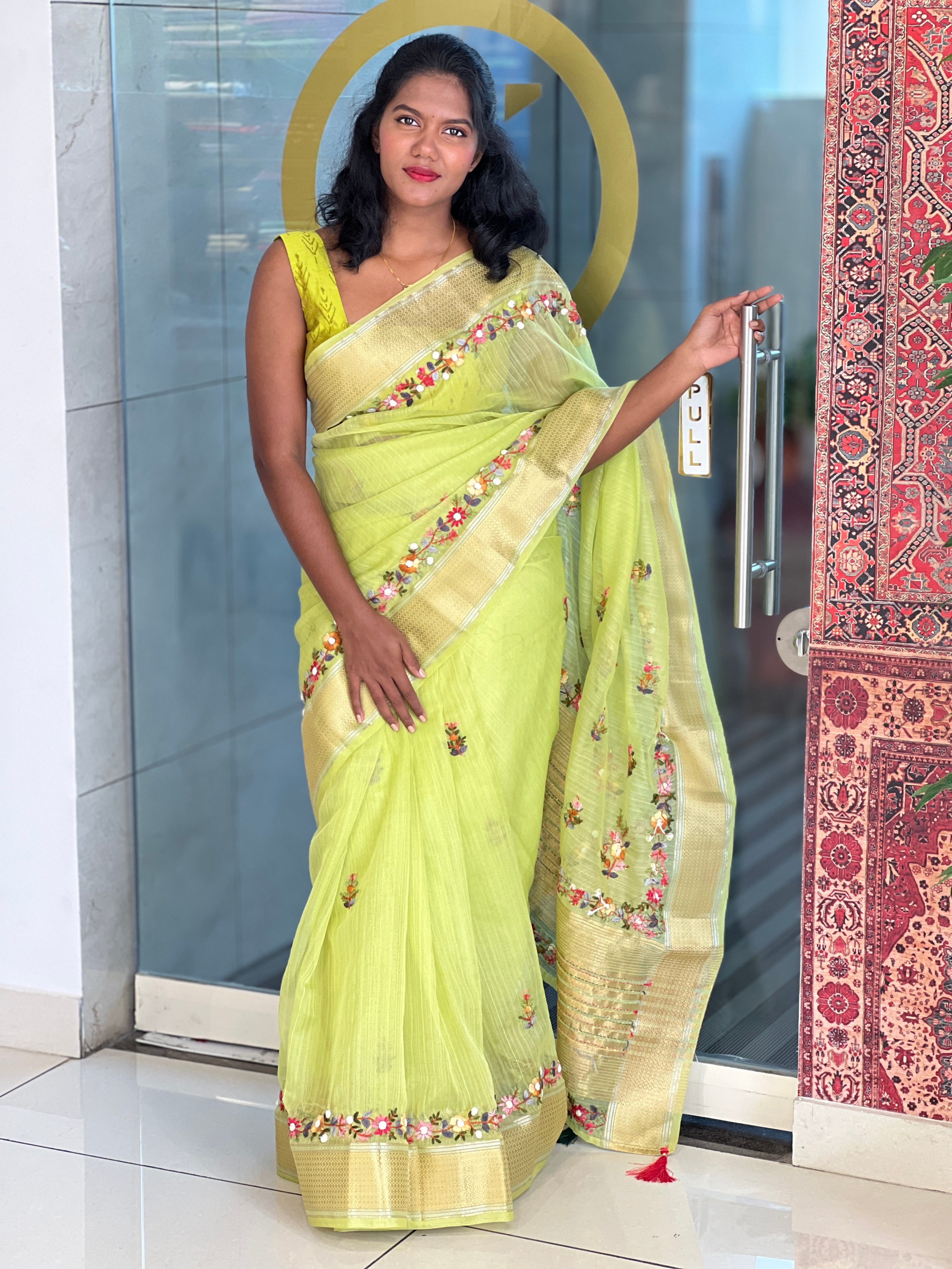 Hand Embroidery Organza Saree | RP645