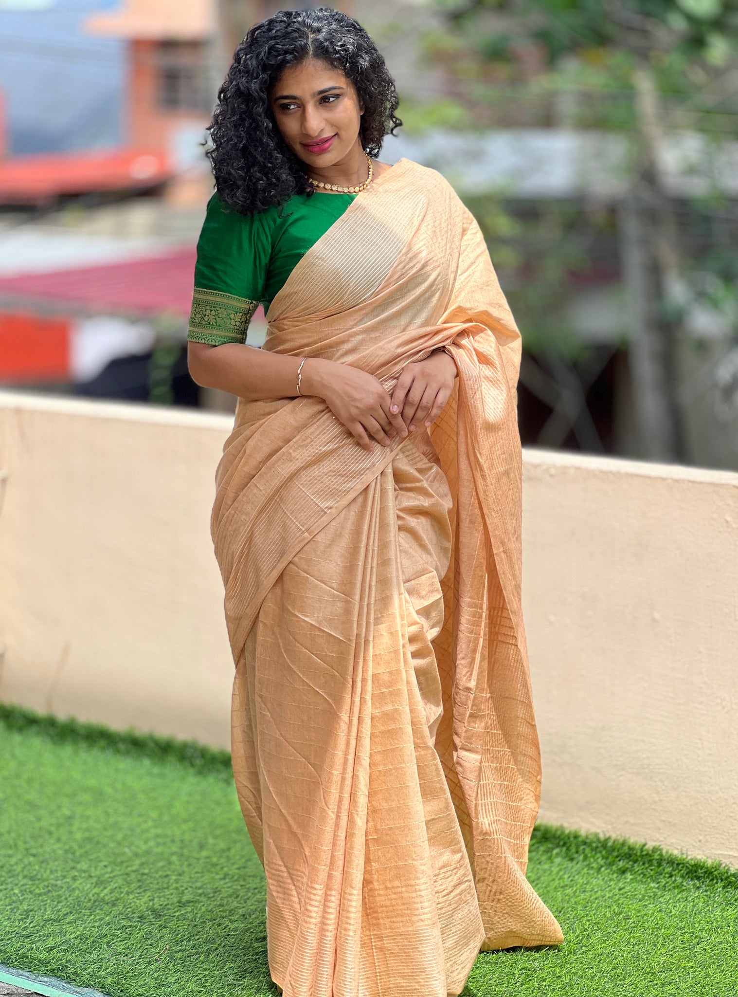 Light Orchid Linen Saree – Bhagalpuri Textile