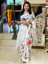 Floral Digital Print Detailed Linen Saree | MR397