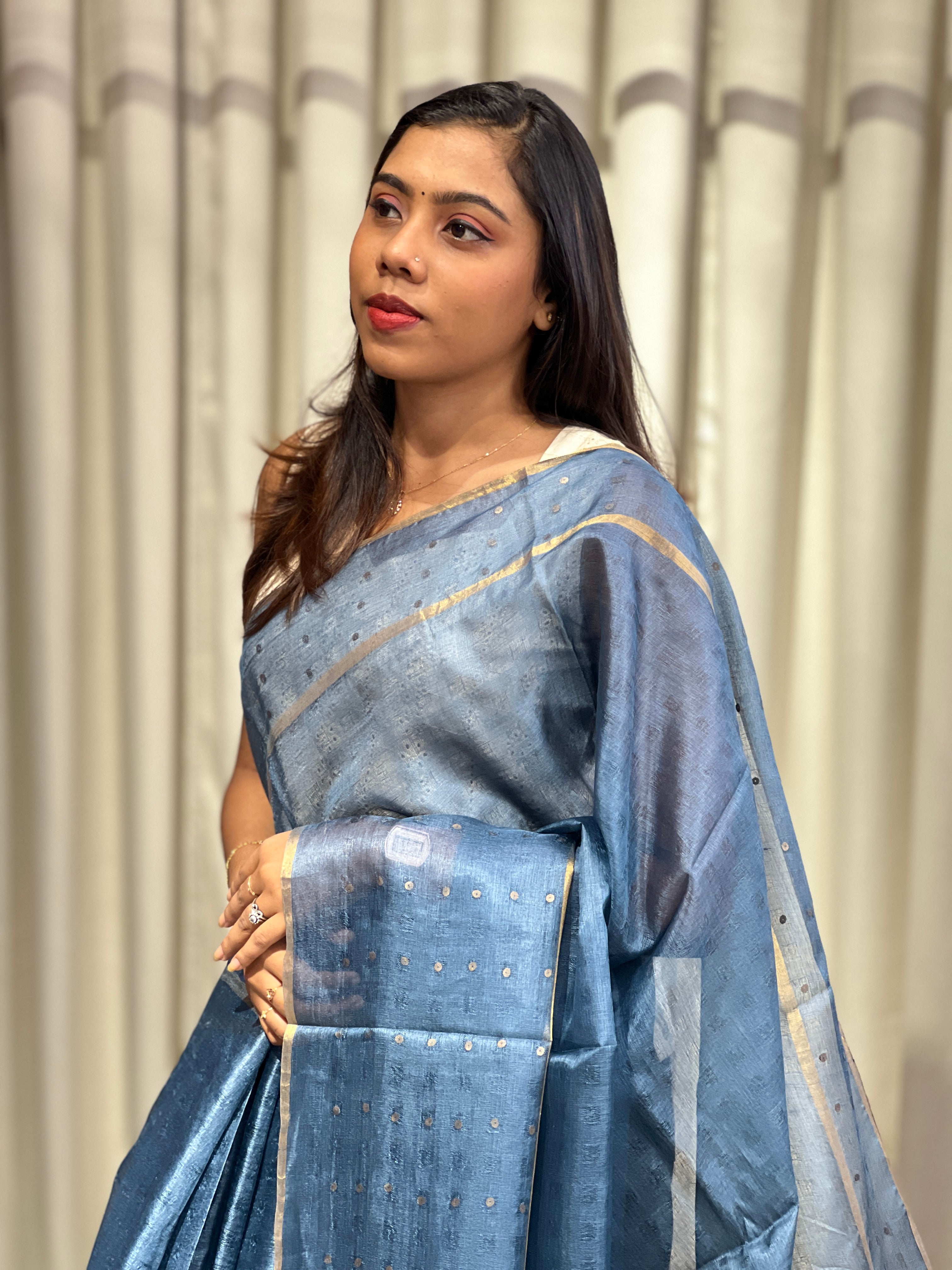 Metal Pital Detailed Pure Tussar Saree | ACT1721