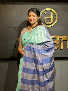 Computerized Floral Embroidery Bhagalpuri Linen Saree |  DLS165