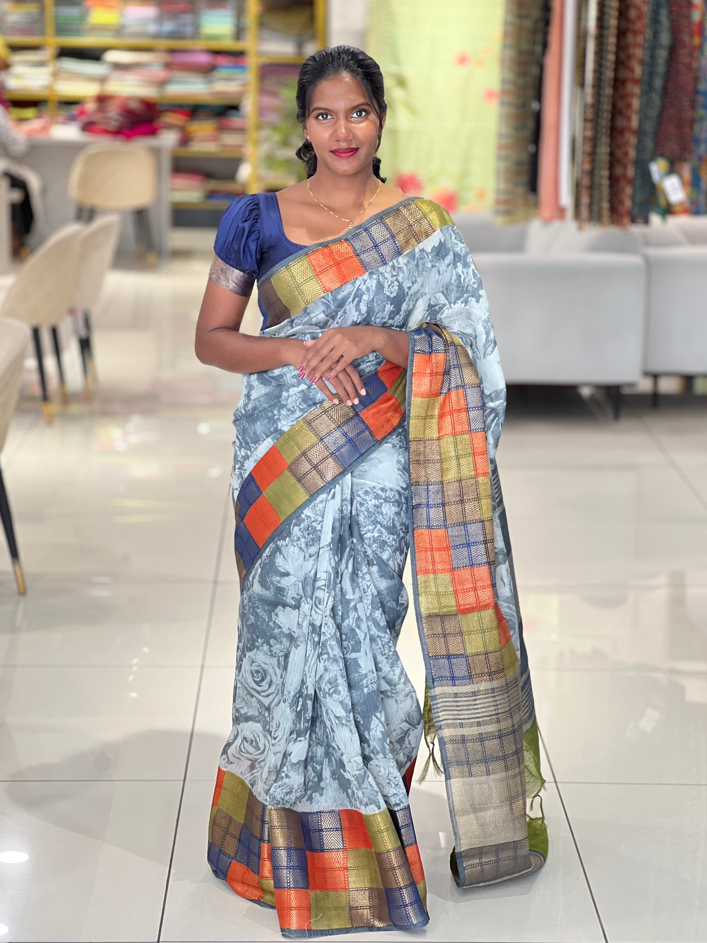 Floral Digital Printed Semi Silk Saree | SK241